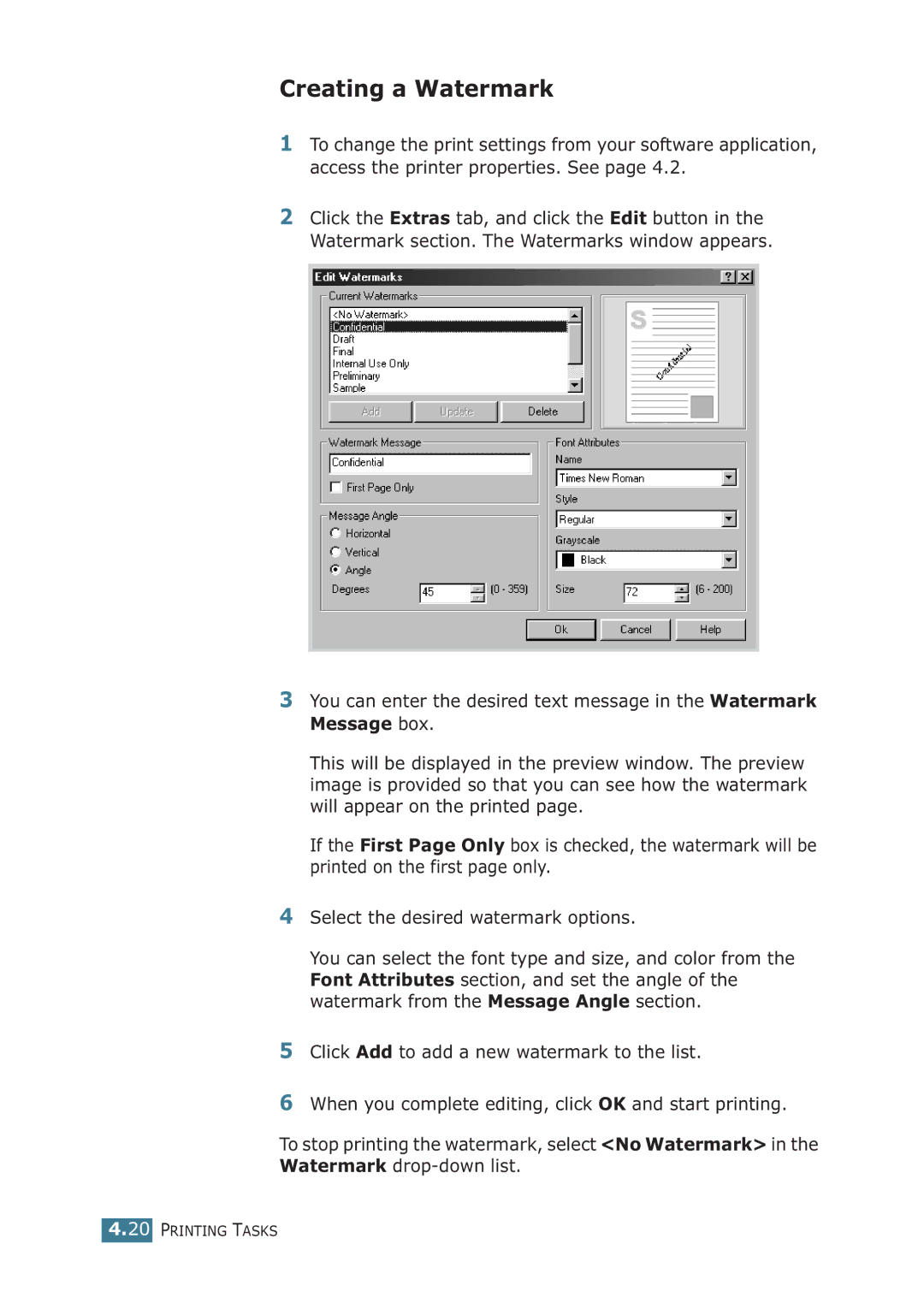 Samsung ML-1710P manual Creating a Watermark 