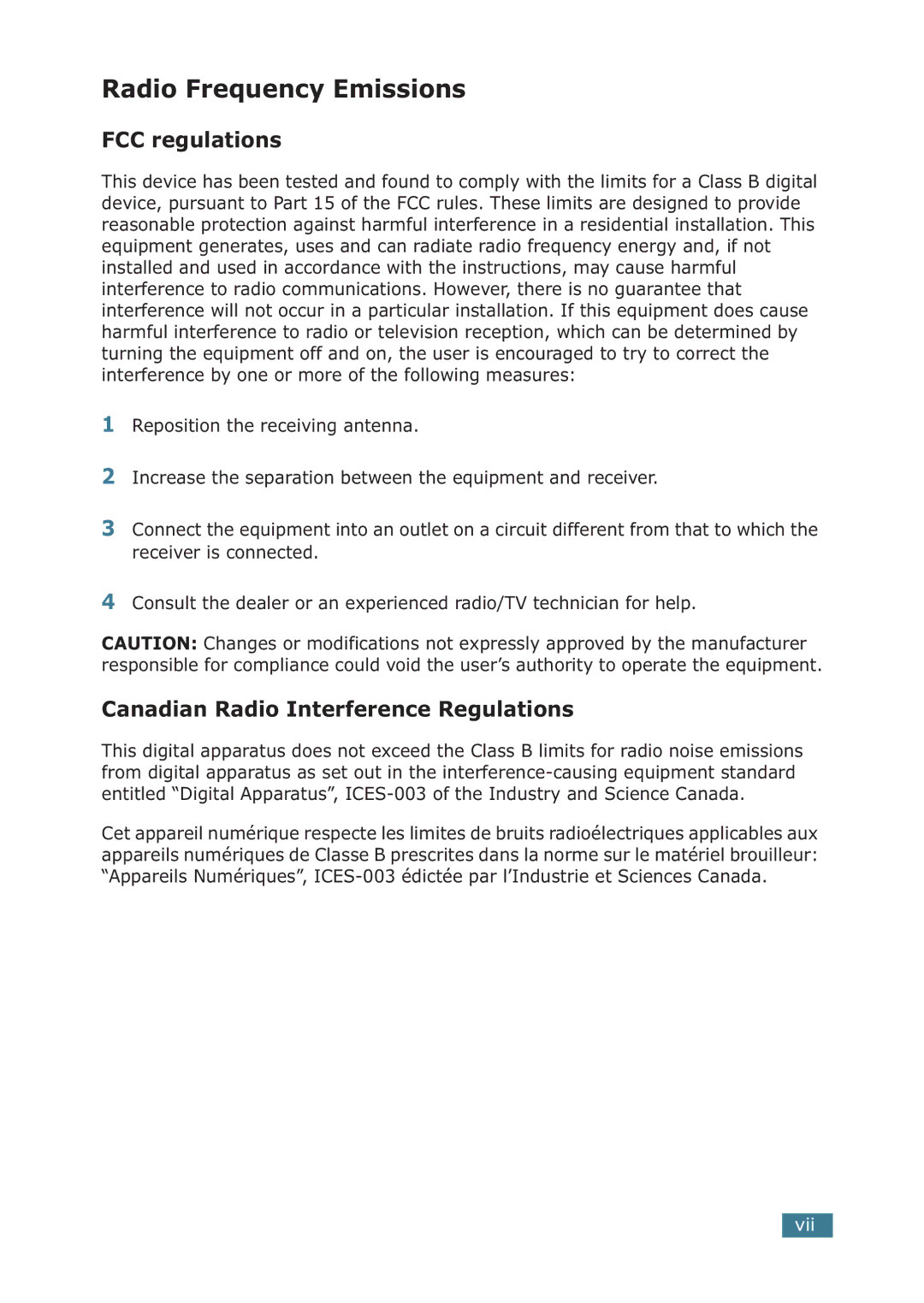 Samsung ML-1710P manual Radio Frequency Emissions 