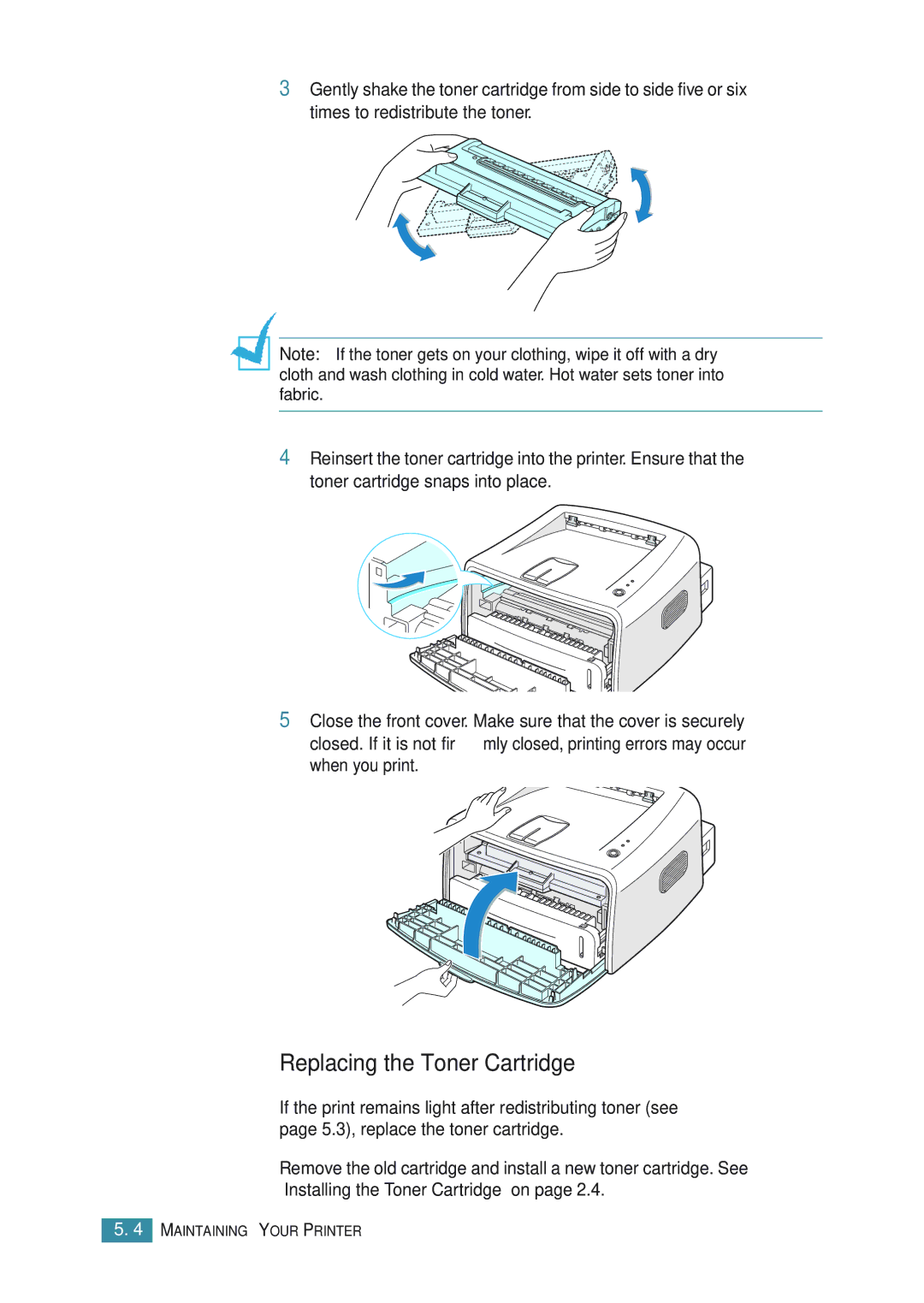 Samsung ML-1710P manual Replacing the Toner Cartridge 