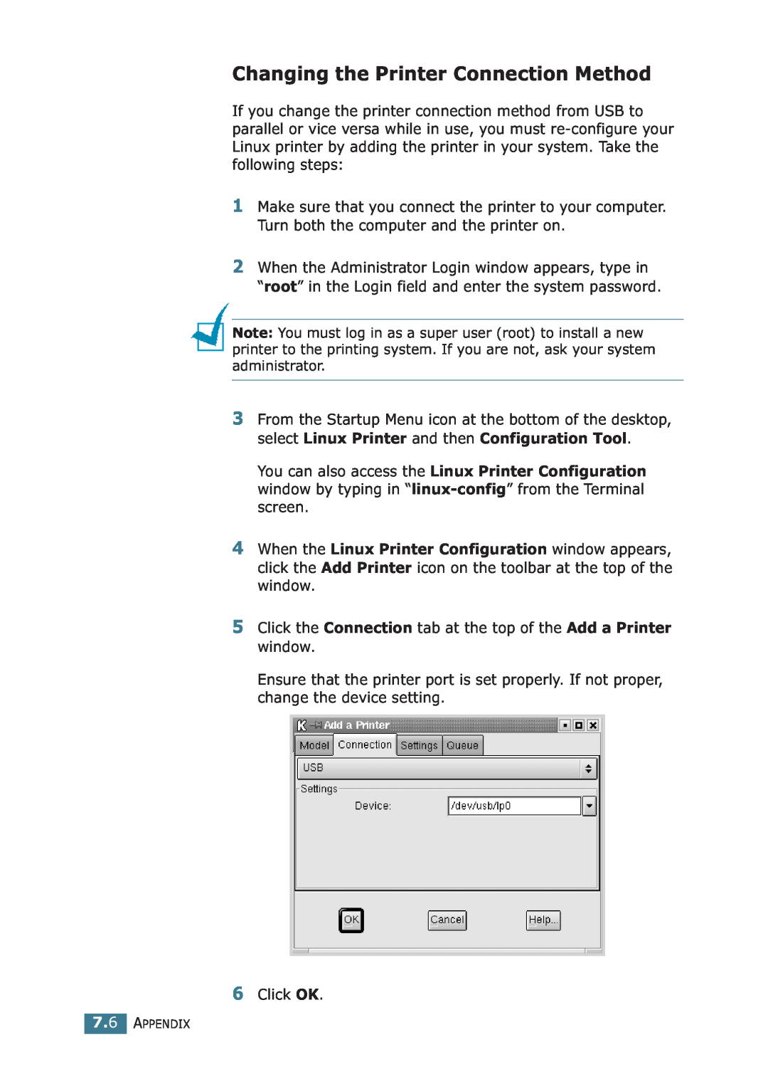 Samsung ML-1710P manual Changing the Printer Connection Method, Appendix 