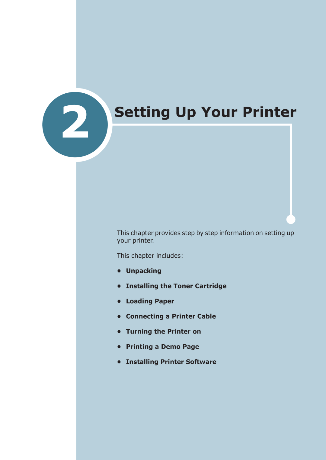 Samsung ML-1710P manual Setting Up Your Printer, Unpacking Installing the Toner Cartridge Loading Paper 