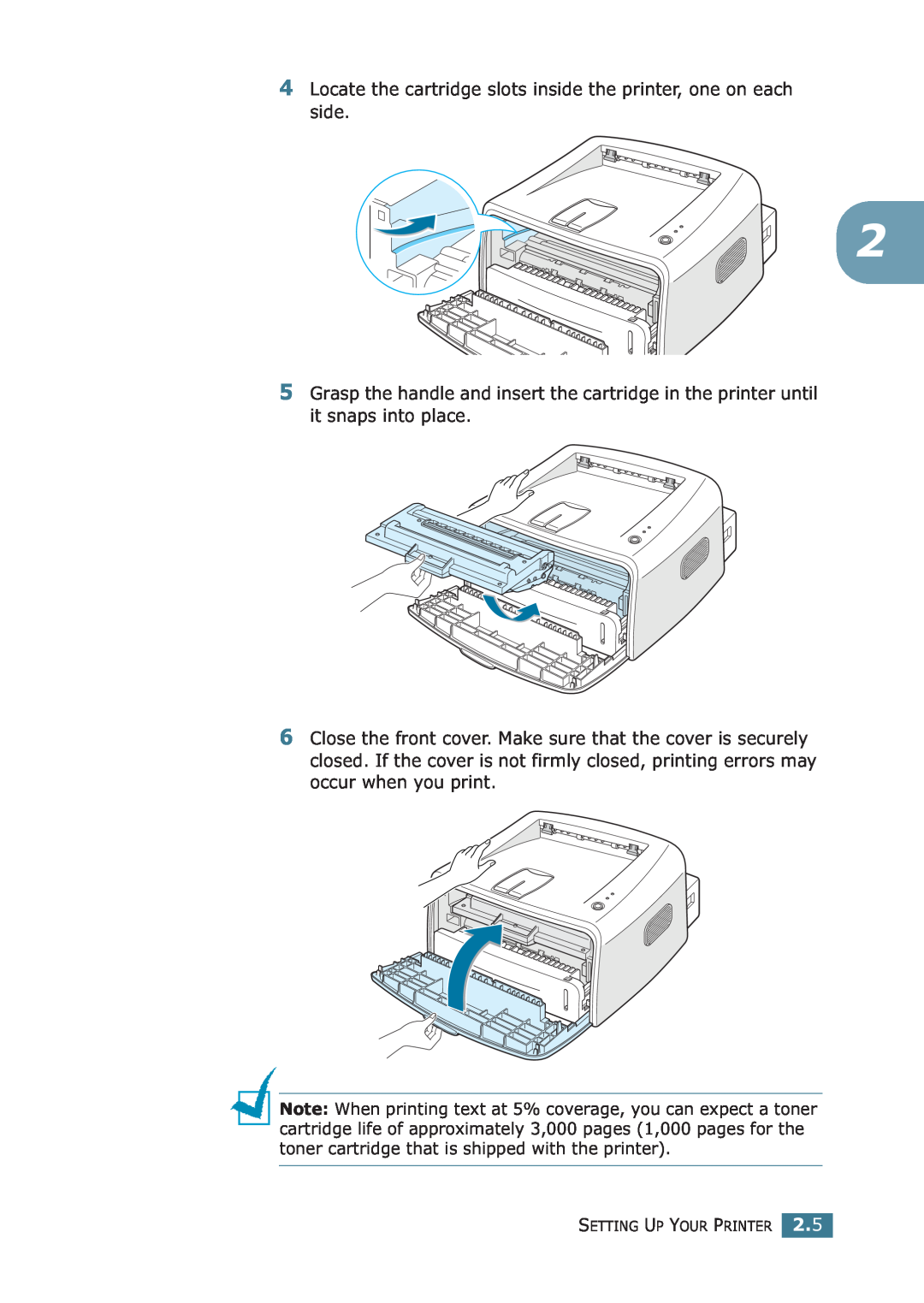 Samsung ML-1710P manual Locate the cartridge slots inside the printer, one on each side 