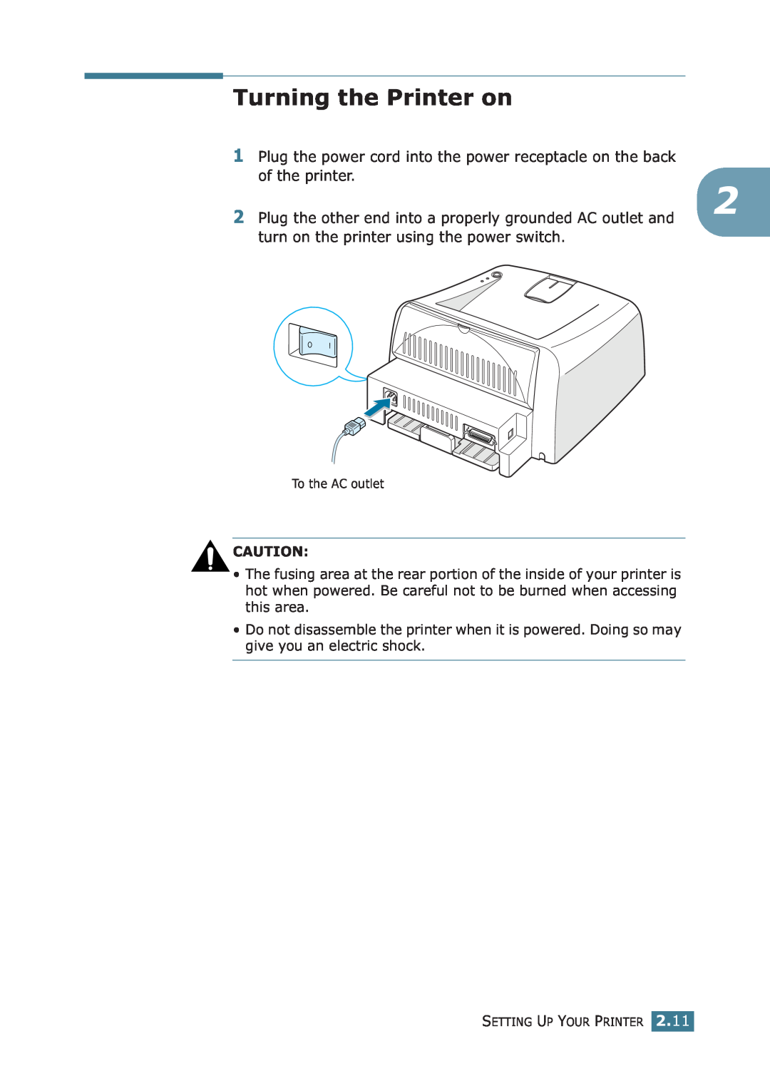 Samsung ML-1710P manual Turning the Printer on 