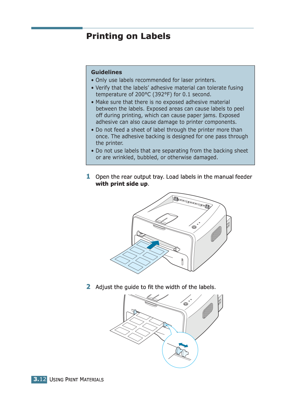 Samsung ML-1710P manual Printing on Labels, Guidelines 