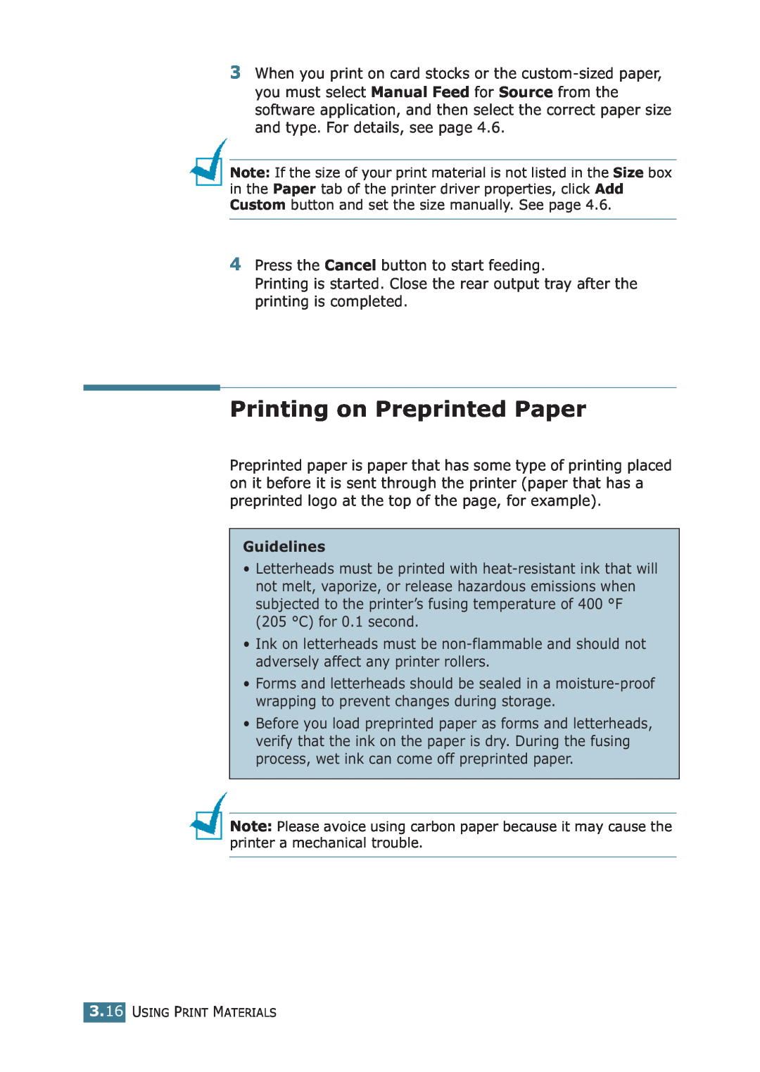 Samsung ML-1710P manual Printing on Preprinted Paper, Guidelines 