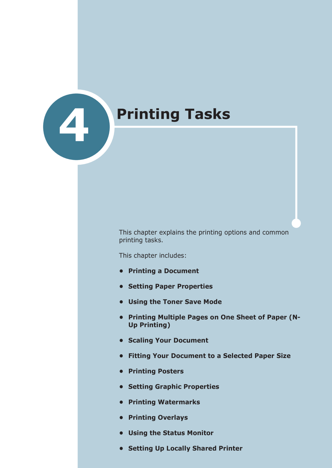 Samsung ML-1710P manual Printing Tasks, Printing a Document Setting Paper Properties, Using the Toner Save Mode 