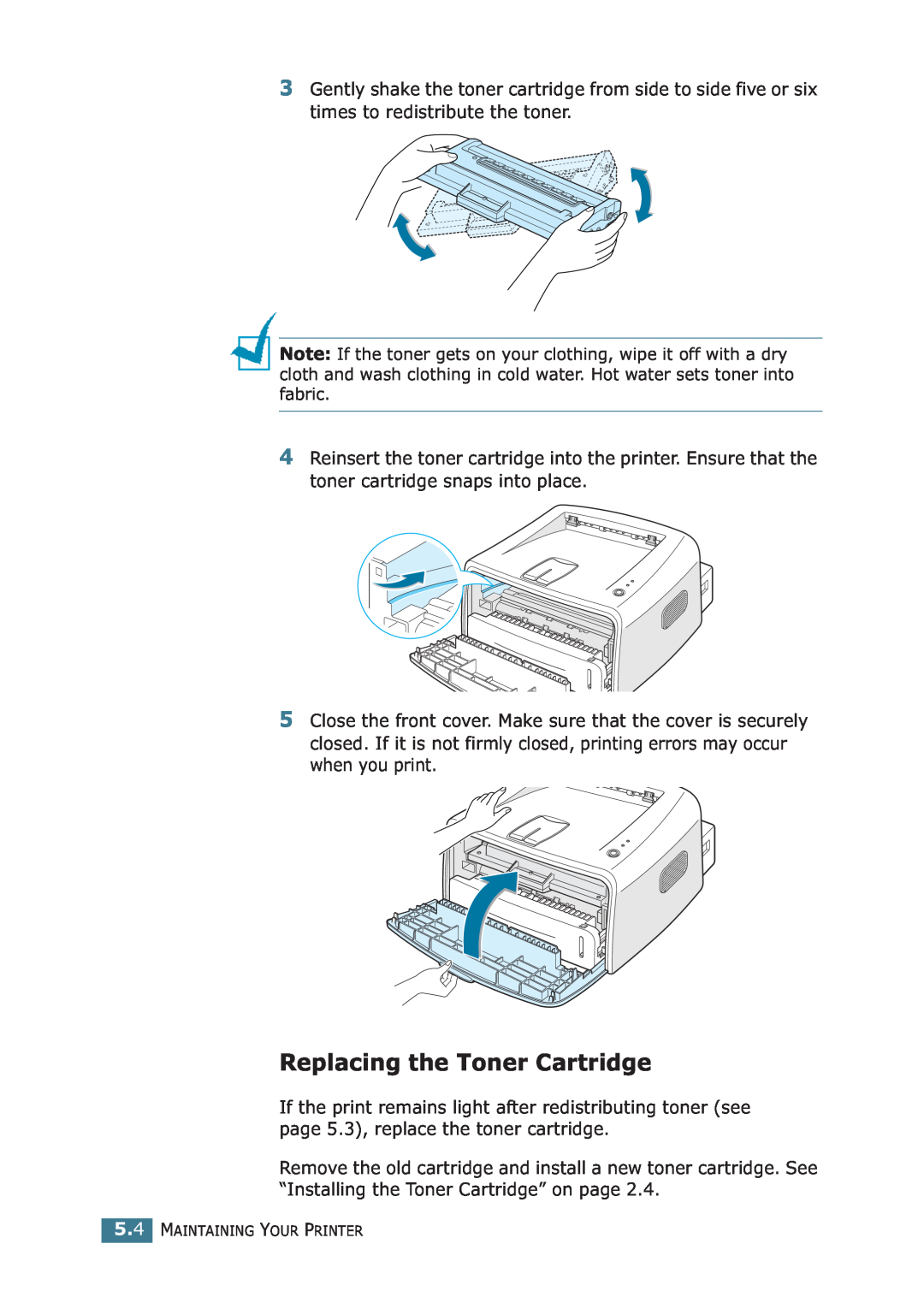 Samsung ML-1710P manual Replacing the Toner Cartridge, Maintaining Your Printer 
