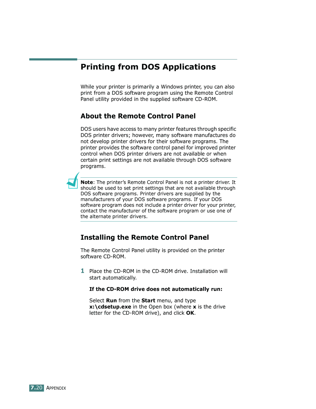 Samsung ML-1750 manual Printing from DOS Applications, About the Remote Control Panel, Installing the Remote Control Panel 