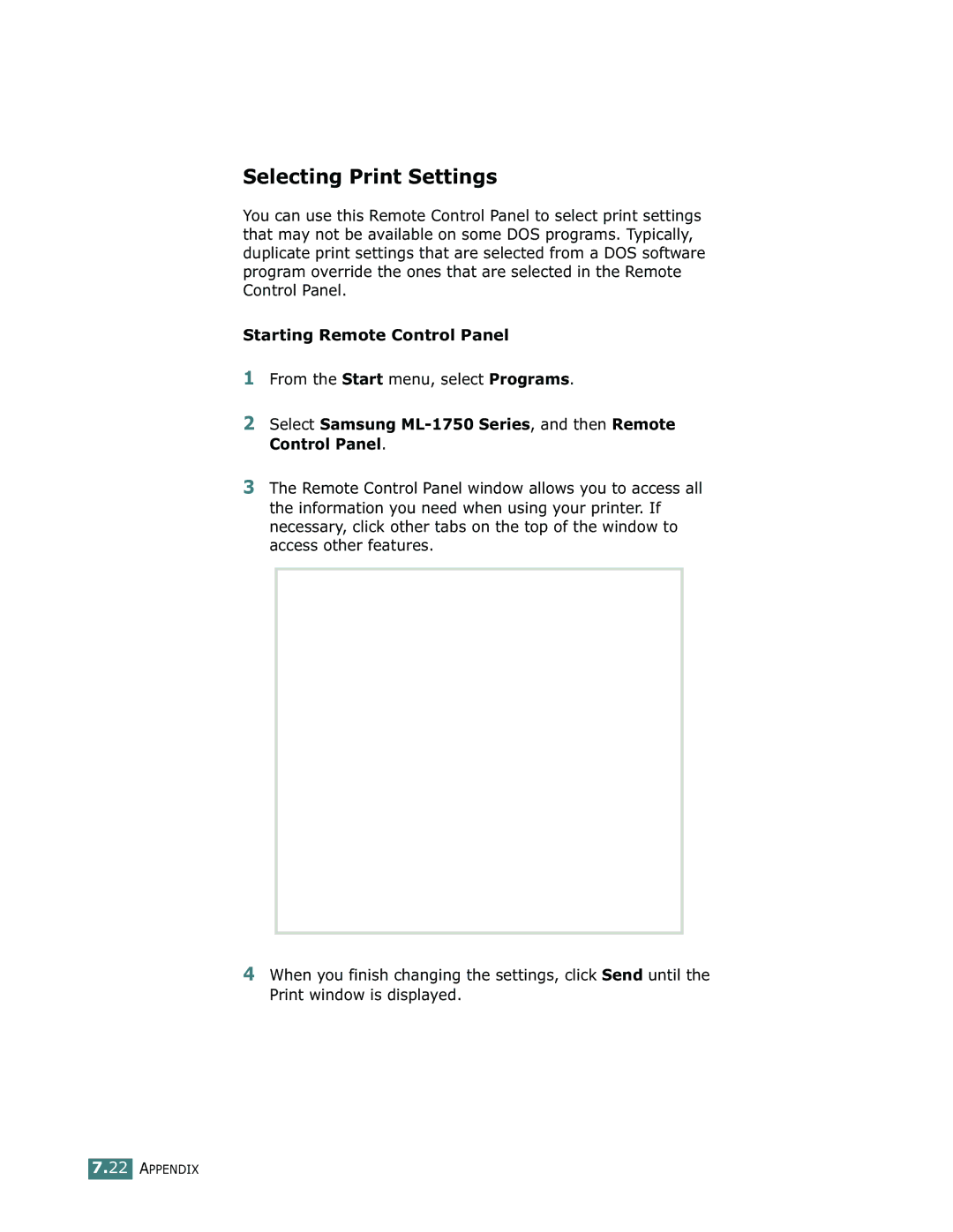 Samsung ML-1750 manual Selecting Print Settings, Starting Remote Control Panel 