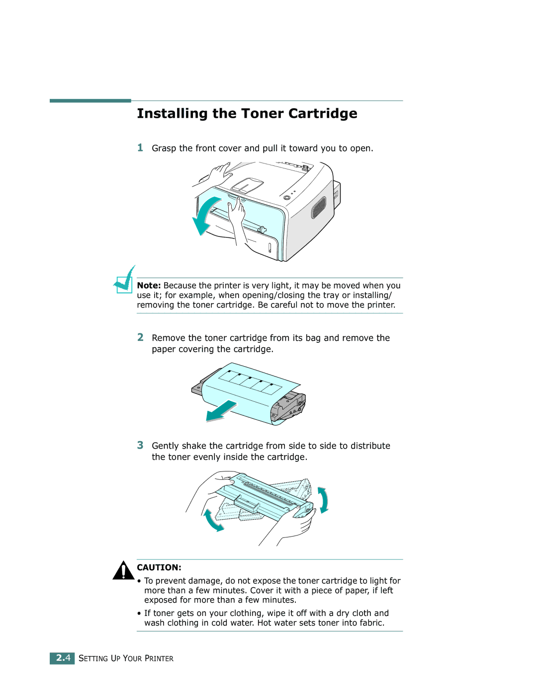 Samsung ML-1750 manual Installing the Toner Cartridge 