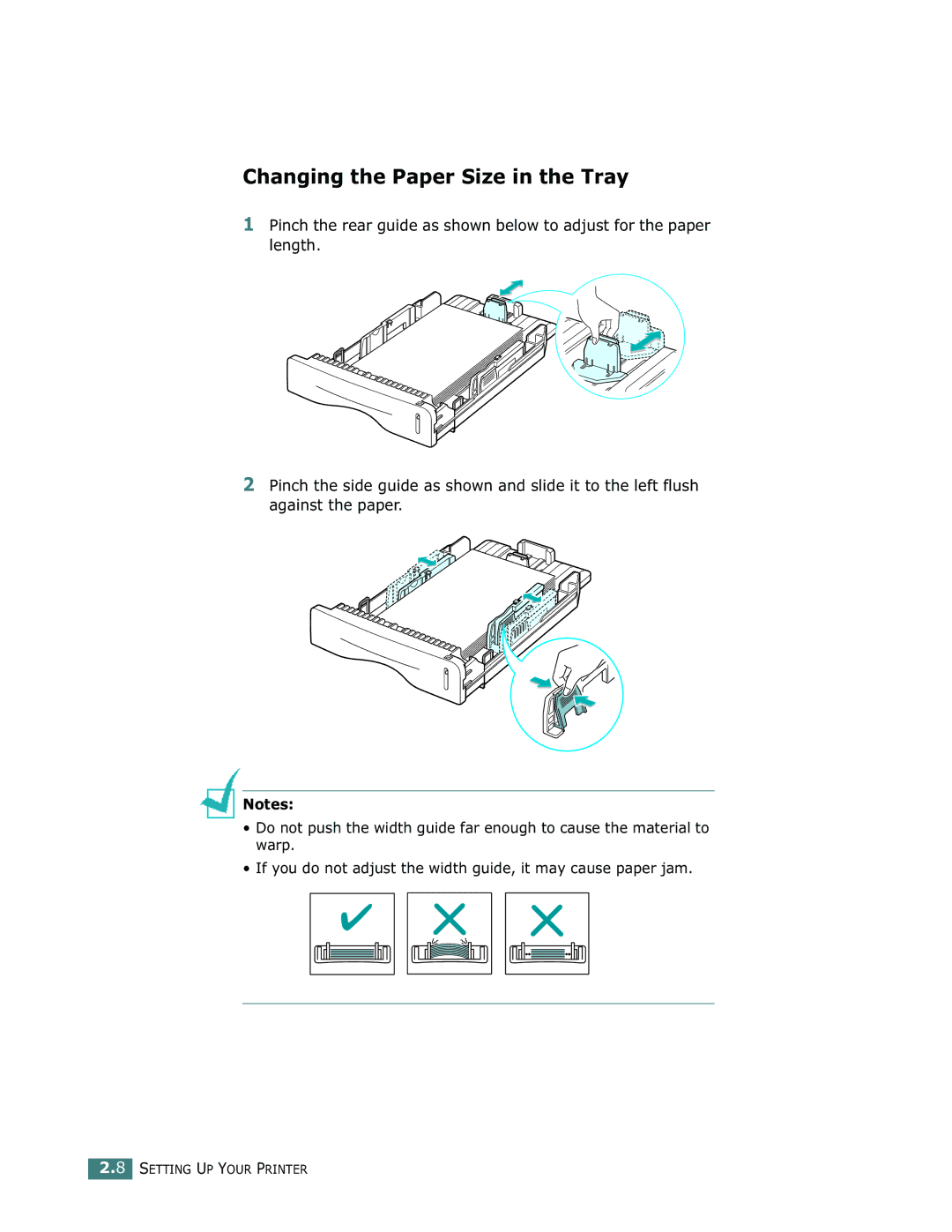 Samsung ML-1750 manual Changing the Paper Size in the Tray 