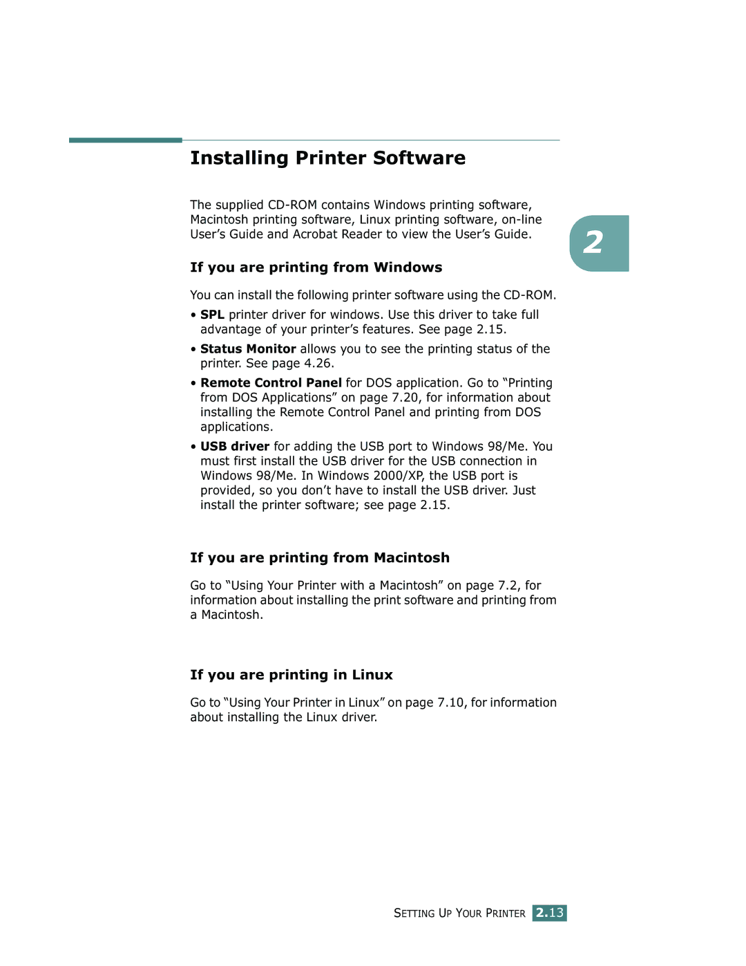 Samsung ML-1750 manual Installing Printer Software, If you are printing from Windows, If you are printing from Macintosh 