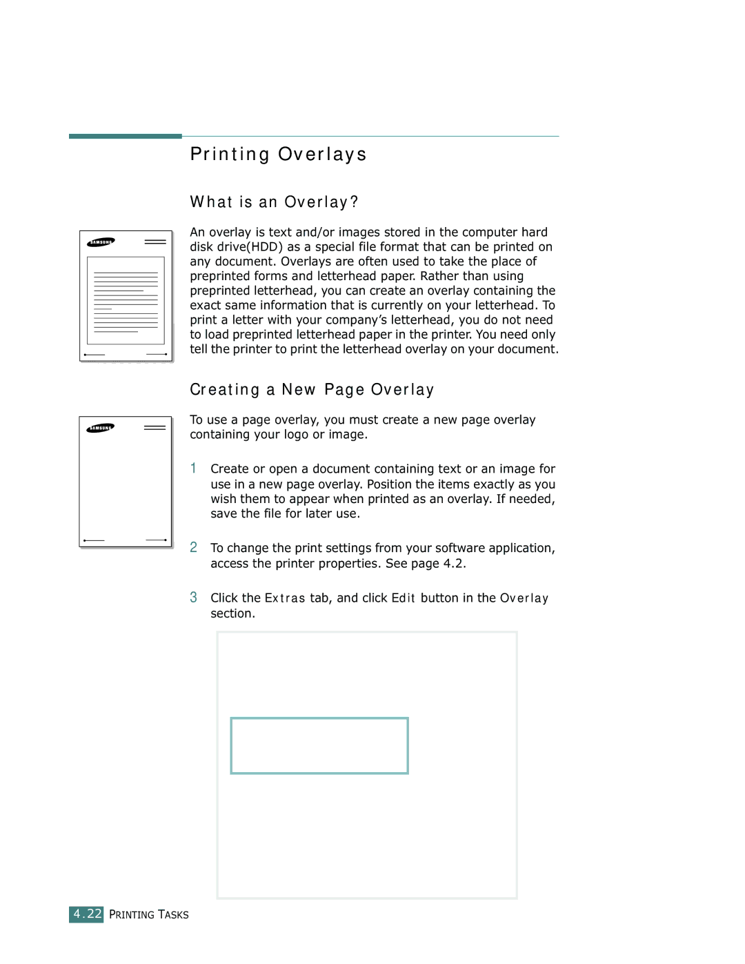 Samsung ML-1750 manual Printing Overlays, What is an Overlay?, Creating a New Page Overlay 