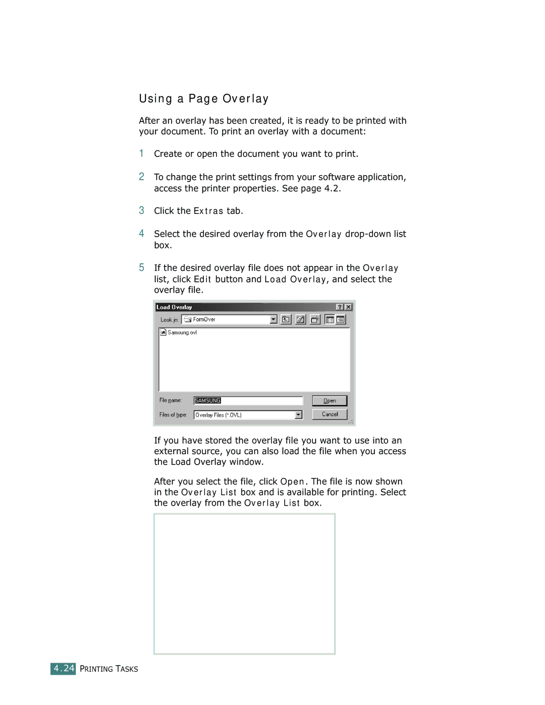 Samsung ML-1750 manual Using a Page Overlay 