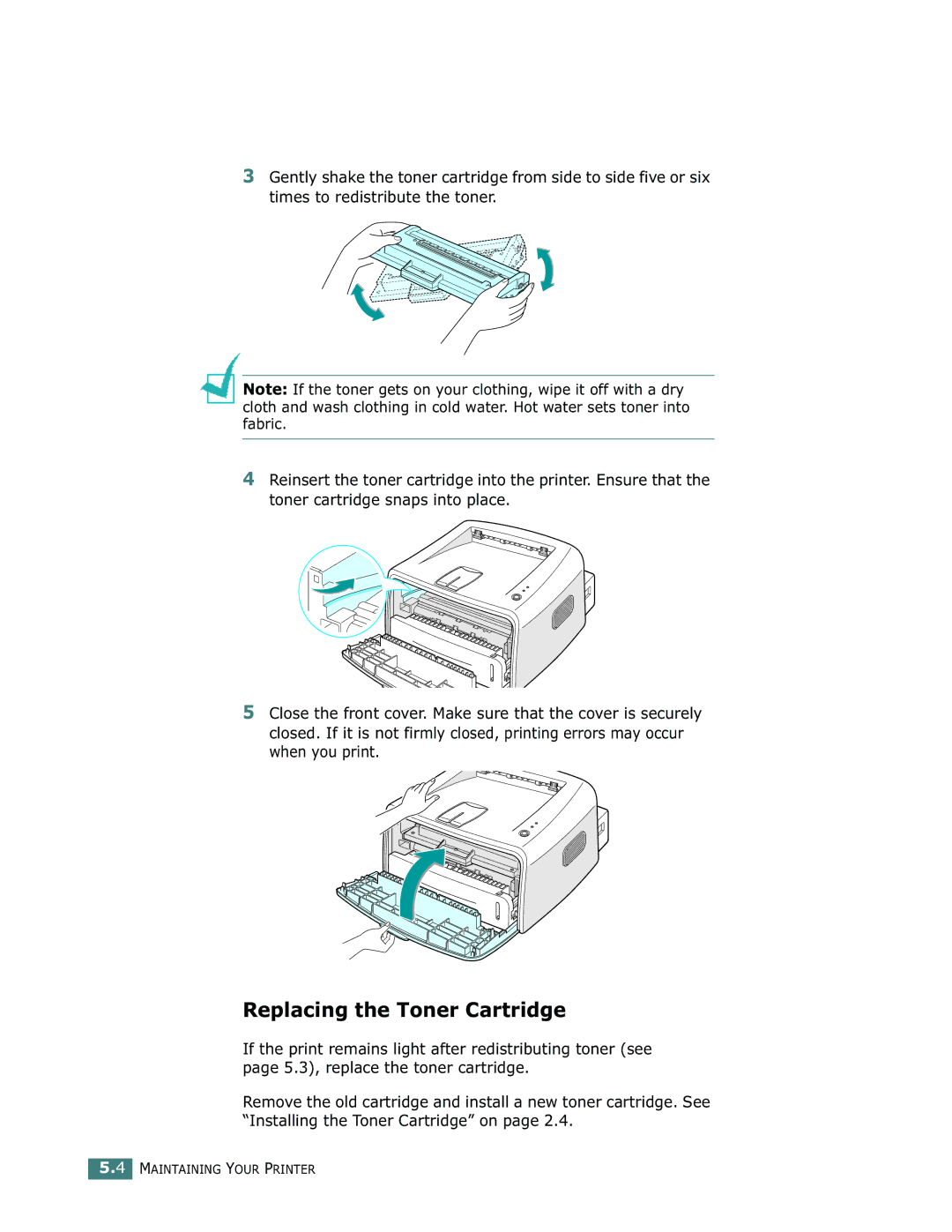 Samsung ML-1750 manual Replacing the Toner Cartridge 