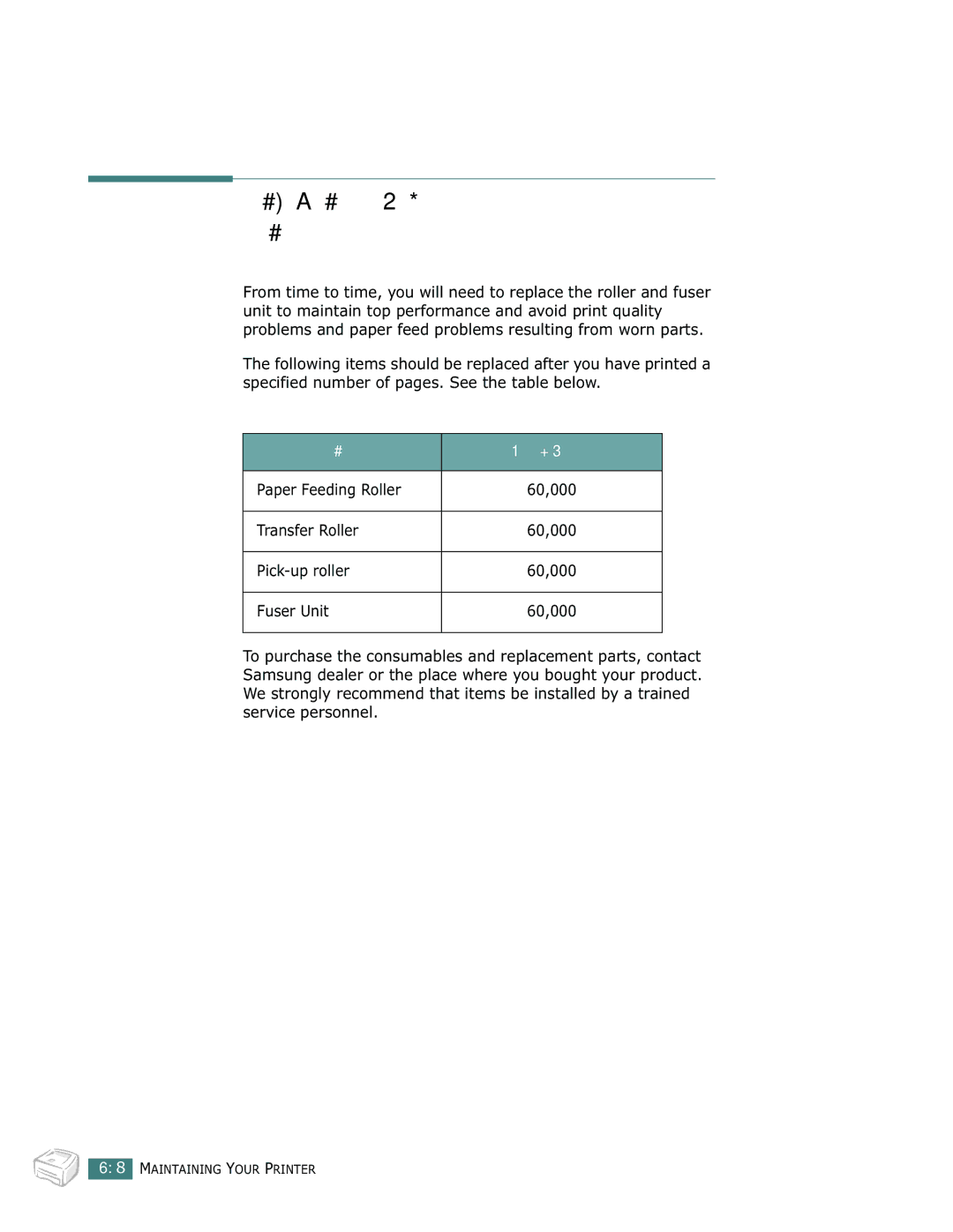 Samsung ML-1750 manual Consumables and Replacement Parts, Items Yield Average 