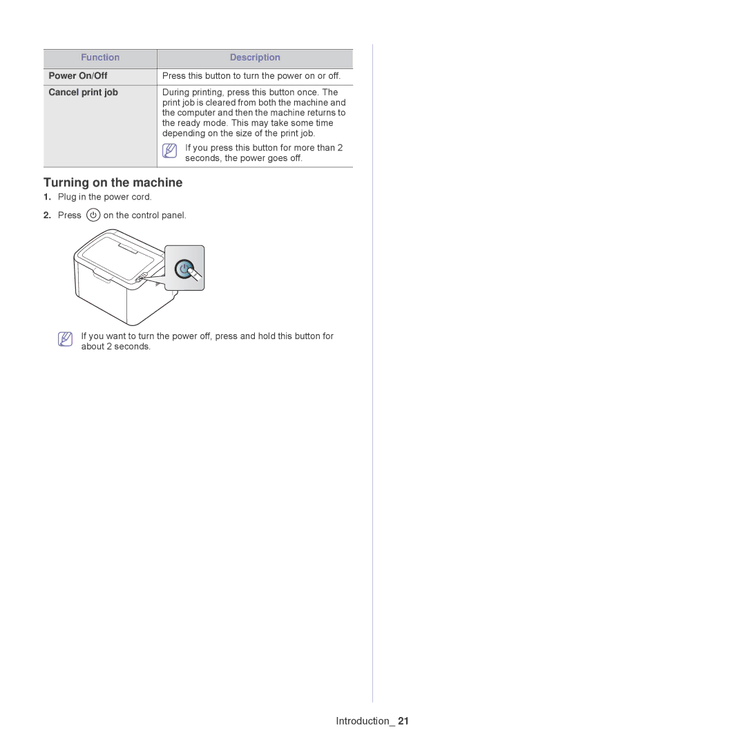 Samsung 1865, ML-1860 manual Turning on the machine, Power On/Off, Cancel print job 