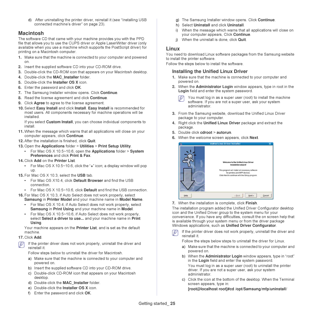 Samsung 1865, ML-1860 manual Installing the Unified Linux Driver, Open the Applications folder Utilities Print Setup Utility 