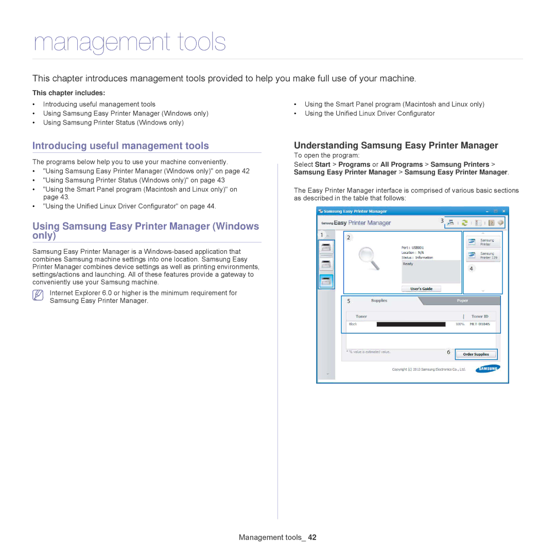 Samsung ML-1860 Management tools, Introducing useful management tools, Using Samsung Easy Printer Manager Windows only 