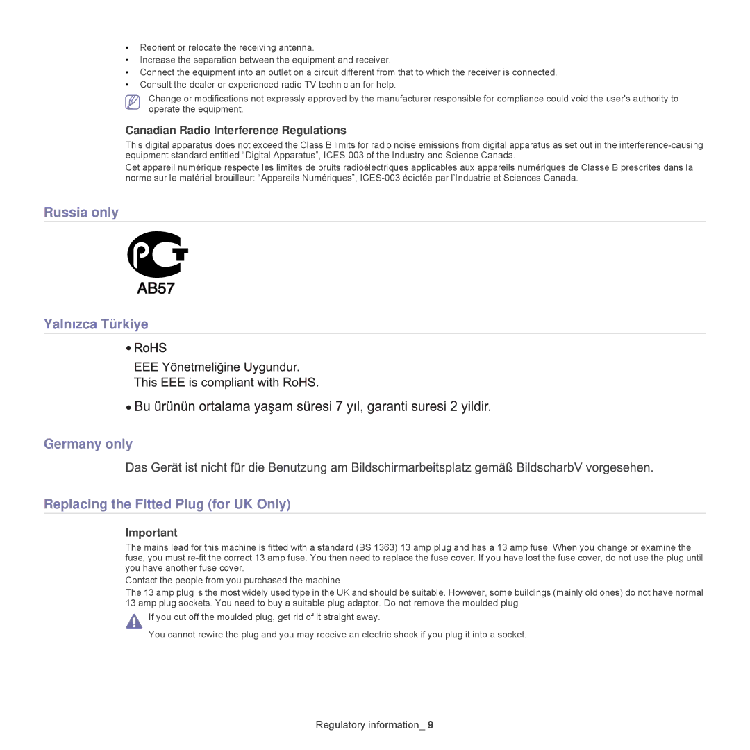 Samsung 1865, ML-1860 manual Canadian Radio Interference Regulations 