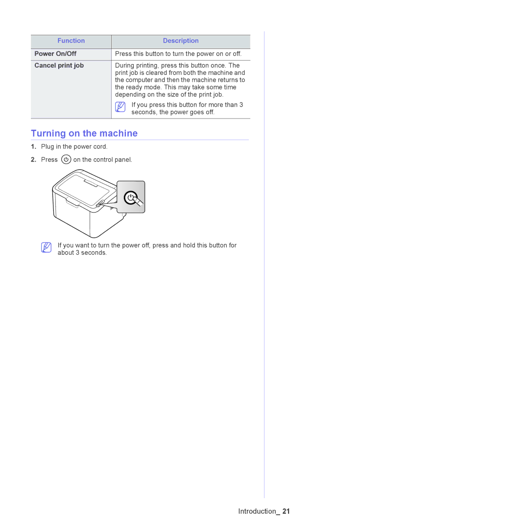 Samsung ML-186XW manual Turning on the machine, Power On/Off, Cancel print job 