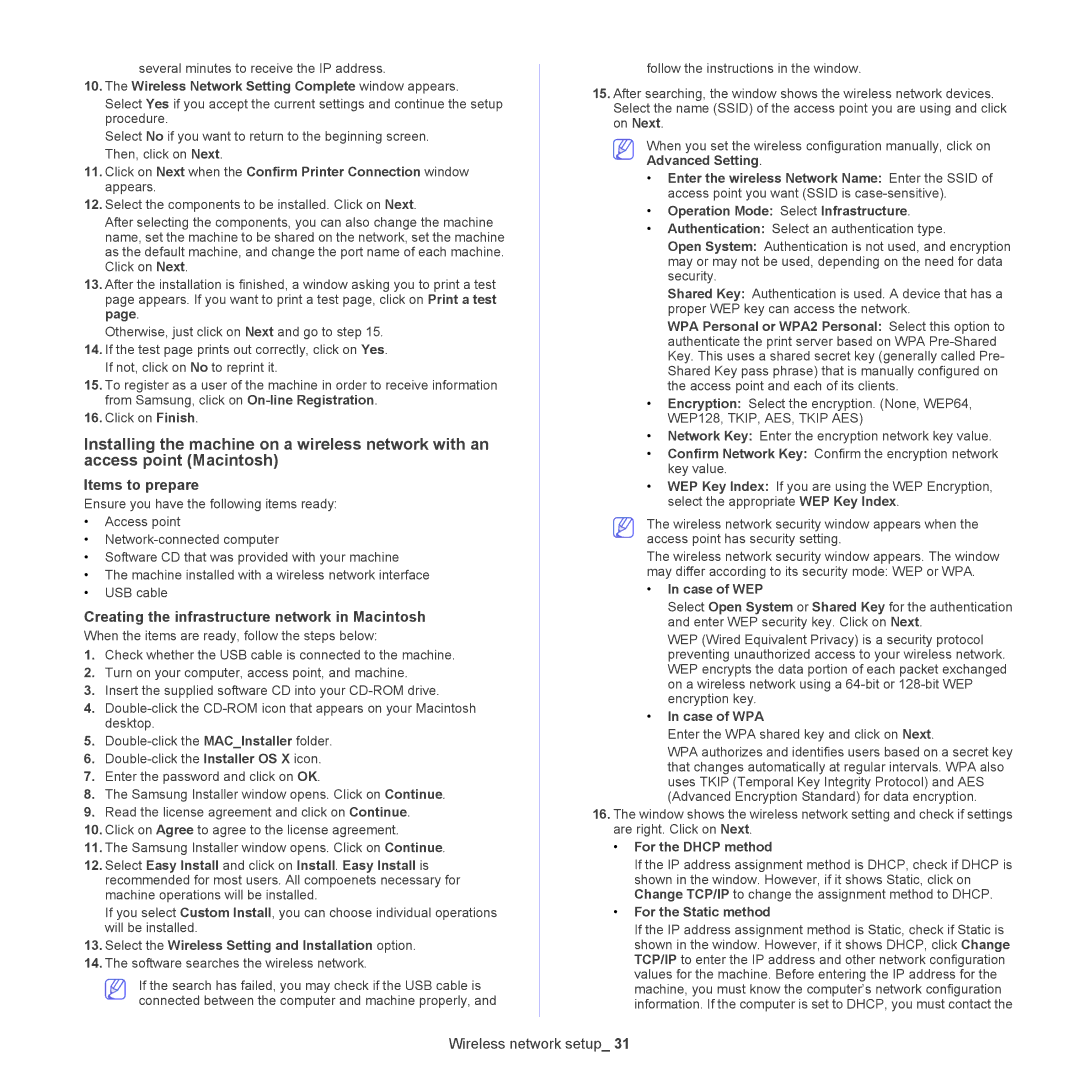 Samsung ML-186XW manual Creating the infrastructure network in Macintosh 