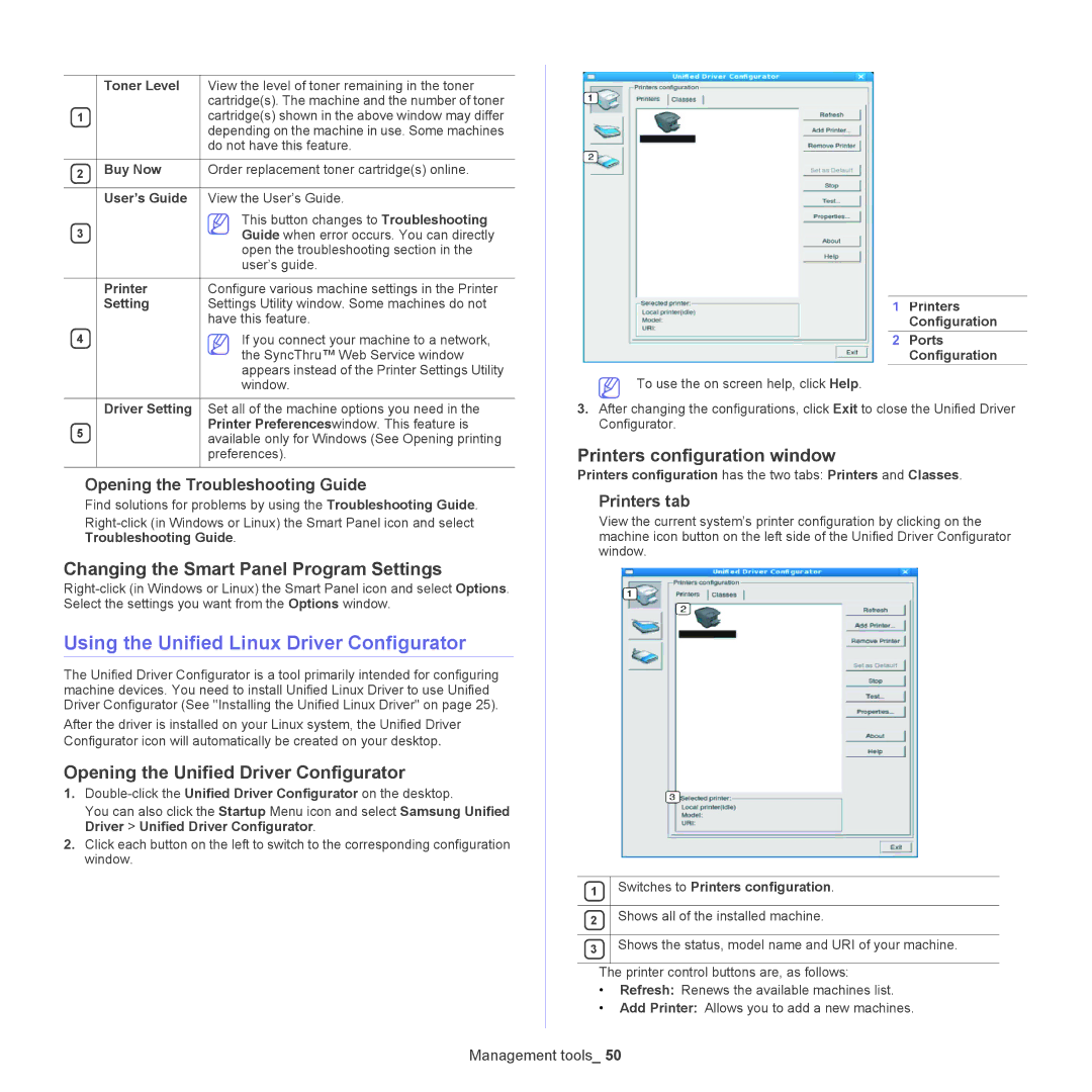 Samsung ML-186XW manual Using the Unified Linux Driver Configurator, Changing the Smart Panel Program Settings 