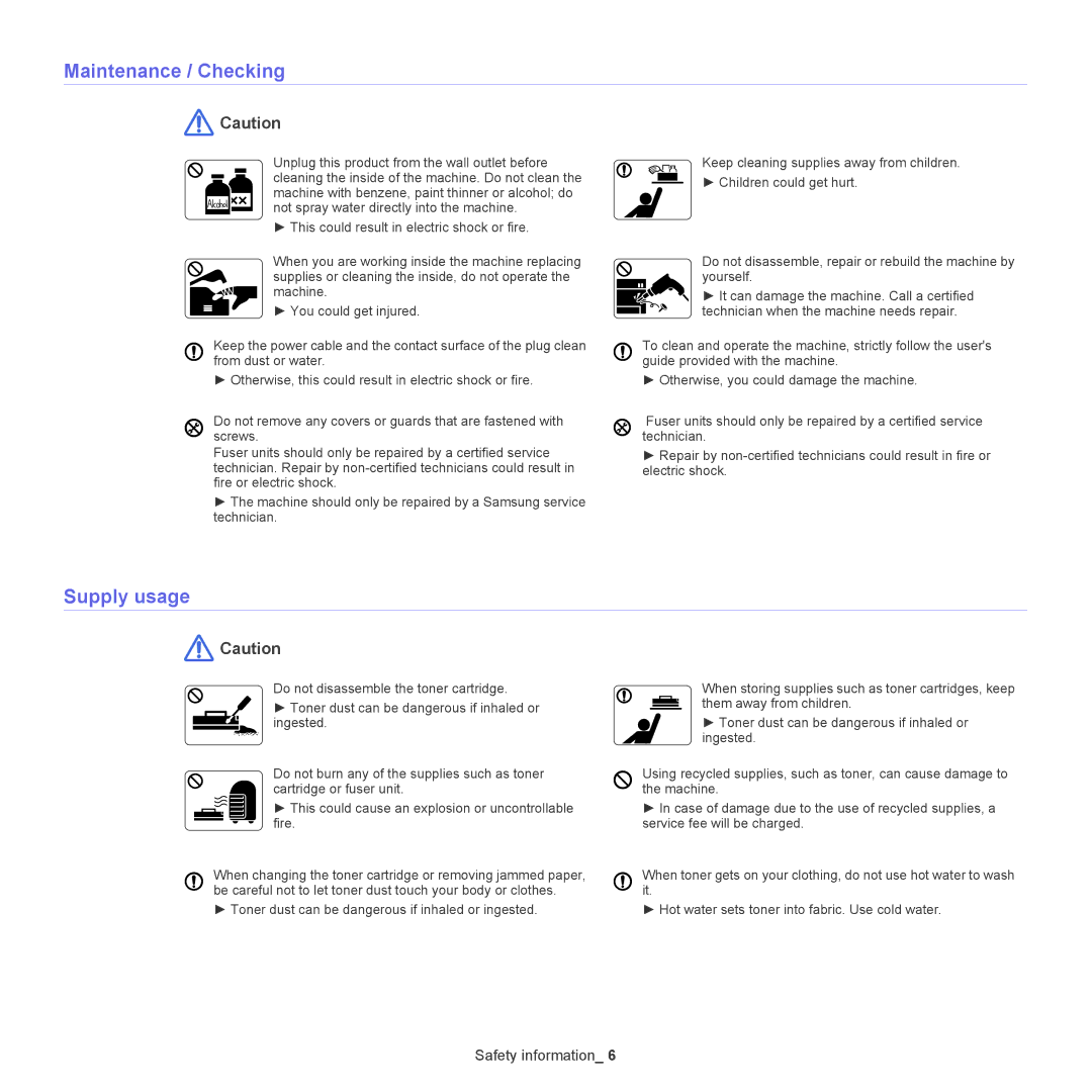 Samsung ML-186XW manual Maintenance / Checking, Supply usage 