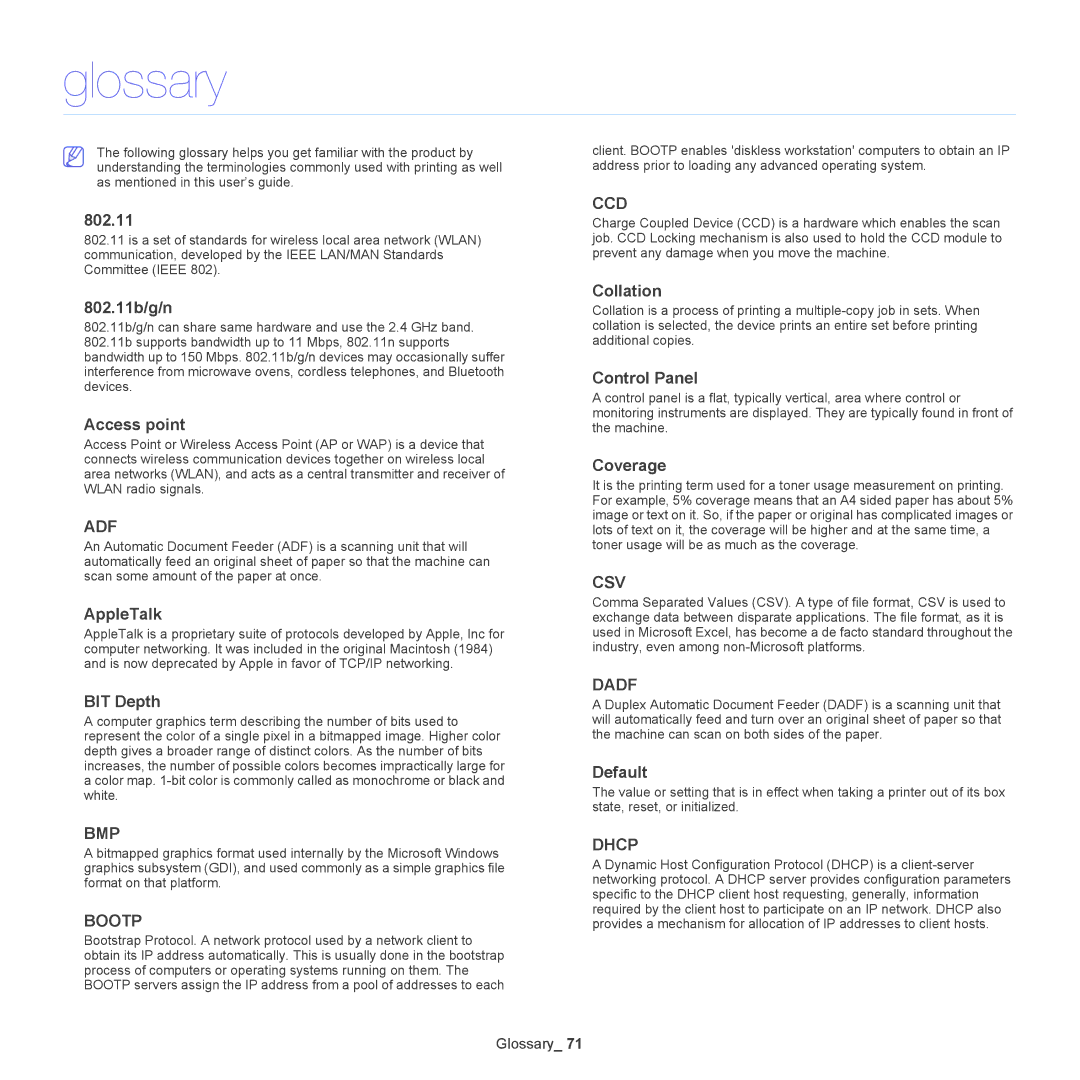 Samsung ML-186XW manual Glossary 