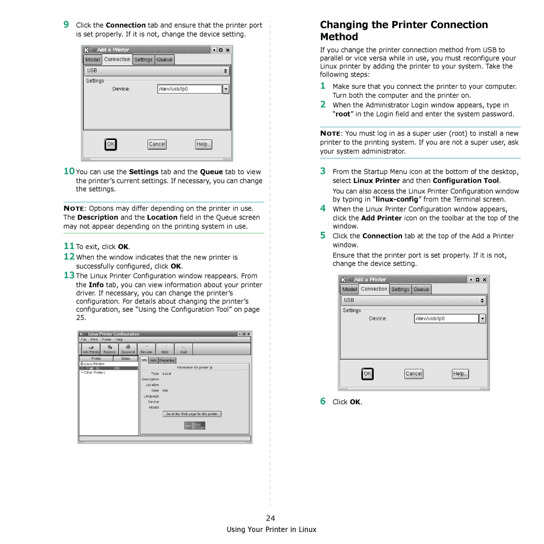 Samsung ML-2010 Series manual Changing the Printer Connection Method 