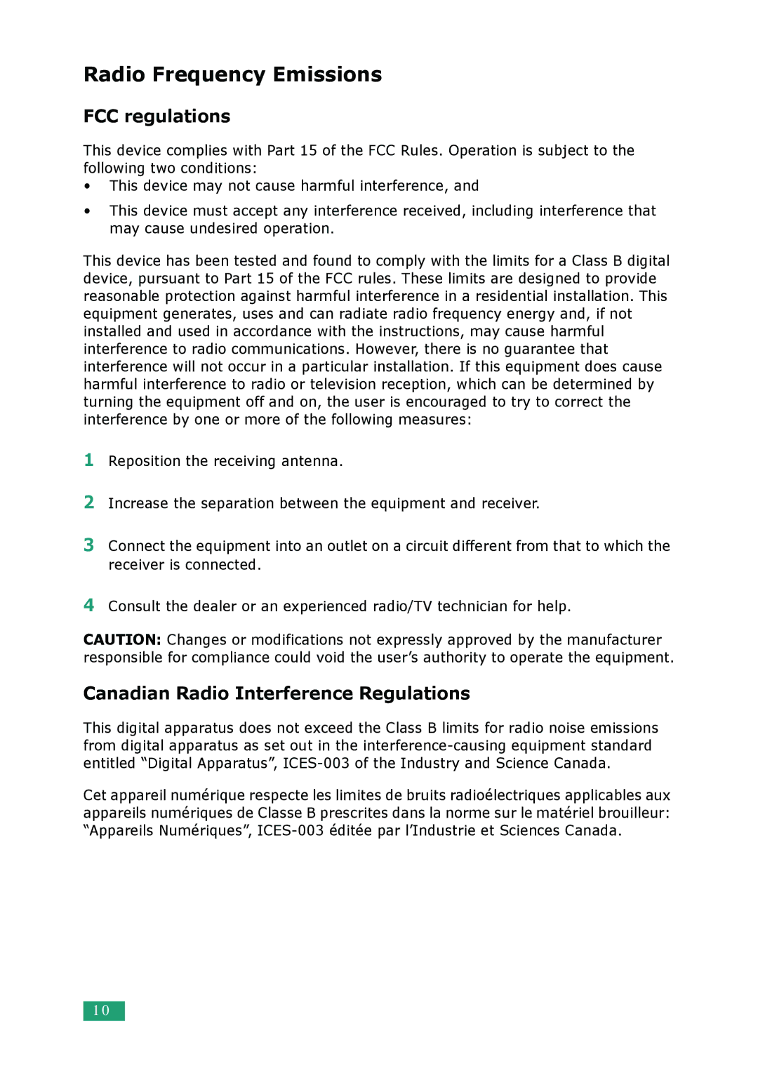 Samsung ML-2010 Series manual Radio Frequency Emissions 