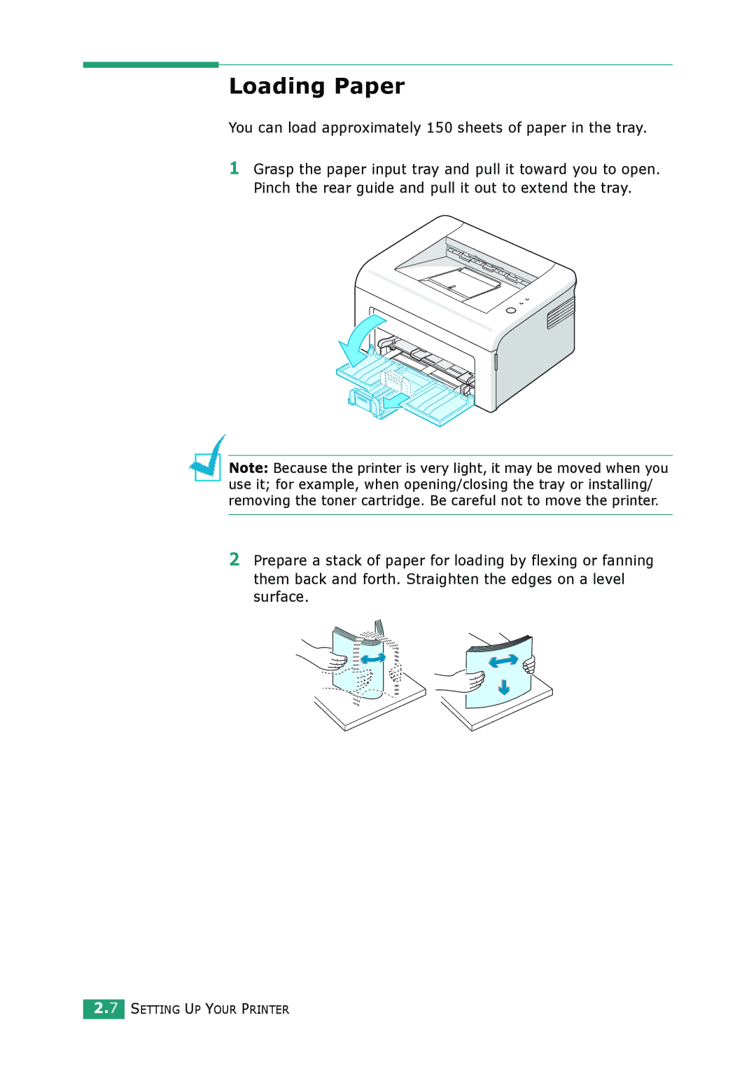 Samsung ML-2010 Series manual Loading Paper, You can load approximately 150 sheets of paper in the tray 