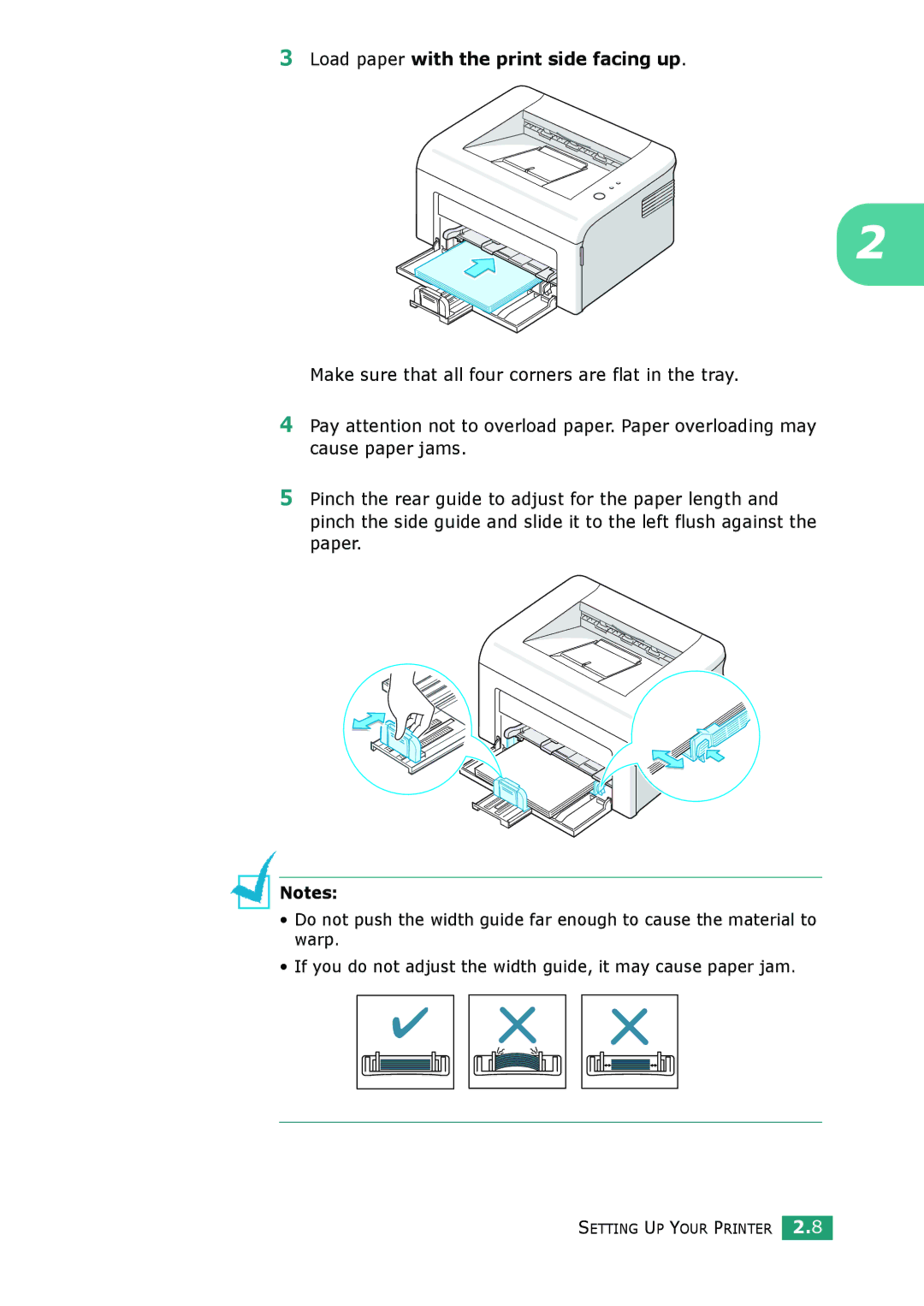 Samsung ML-2010 Series manual Load paper with the print side facing up 