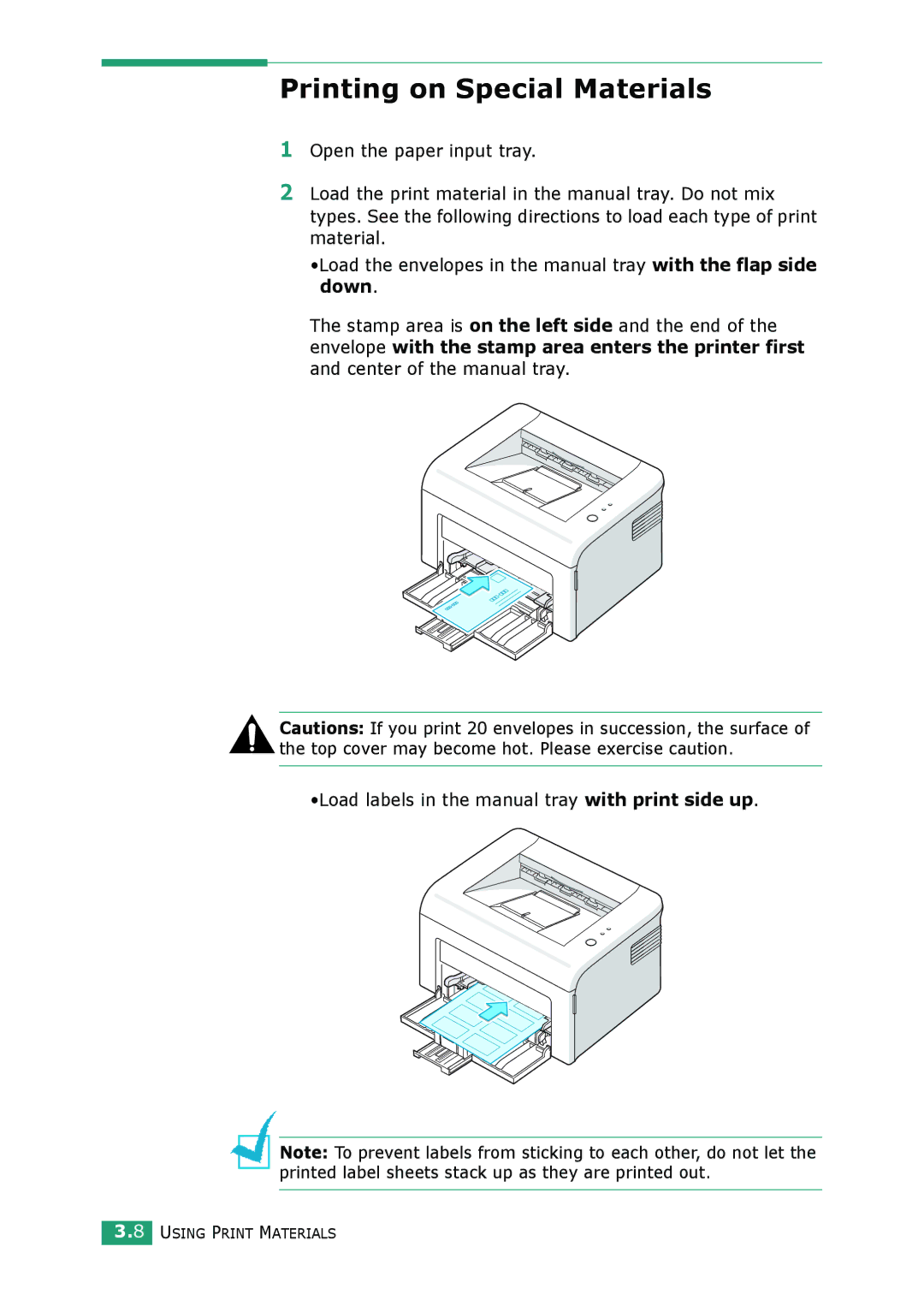 Samsung ML-2010 Series manual Printing on Special Materials 