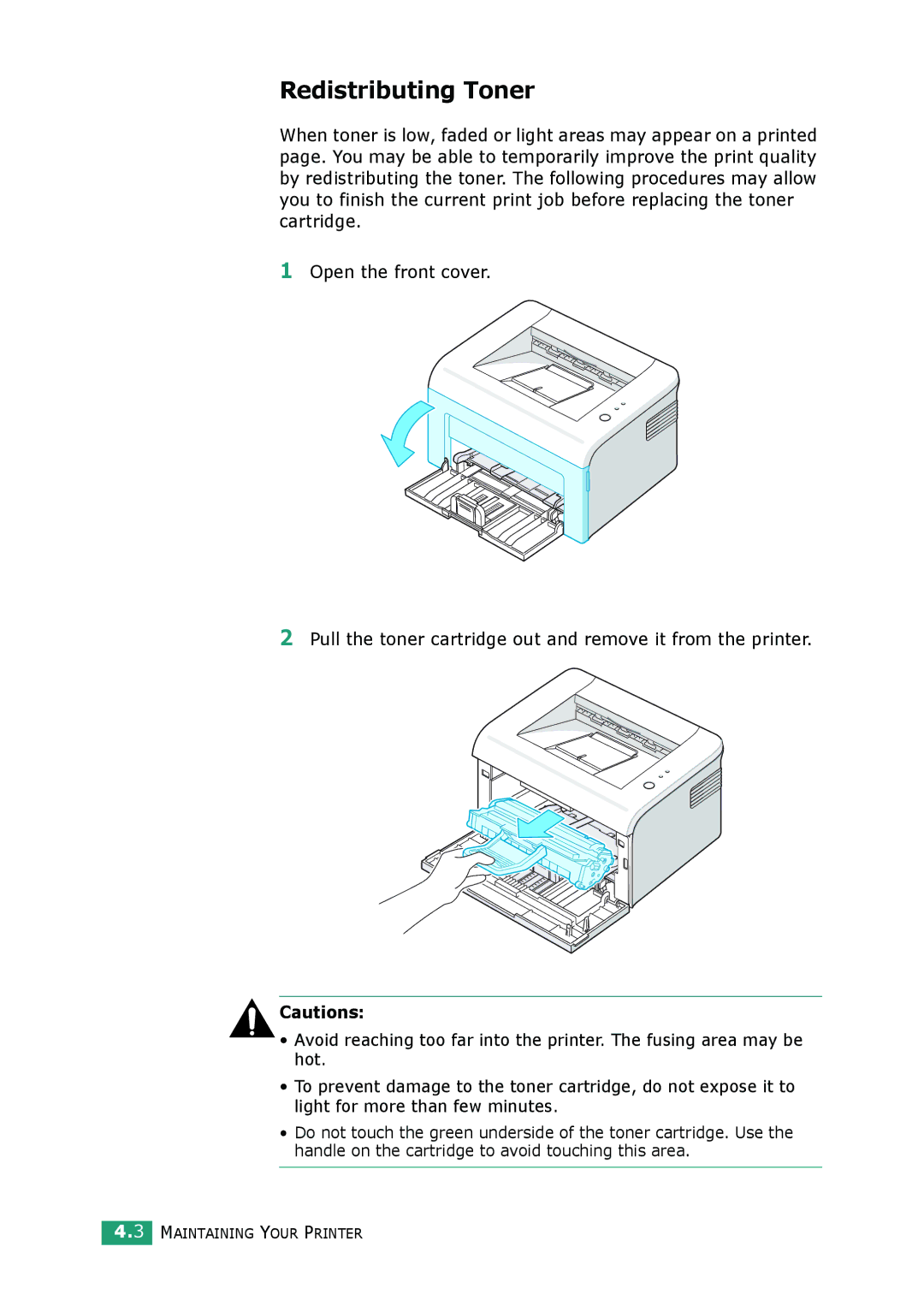 Samsung ML-2010 Series manual Redistributing Toner 