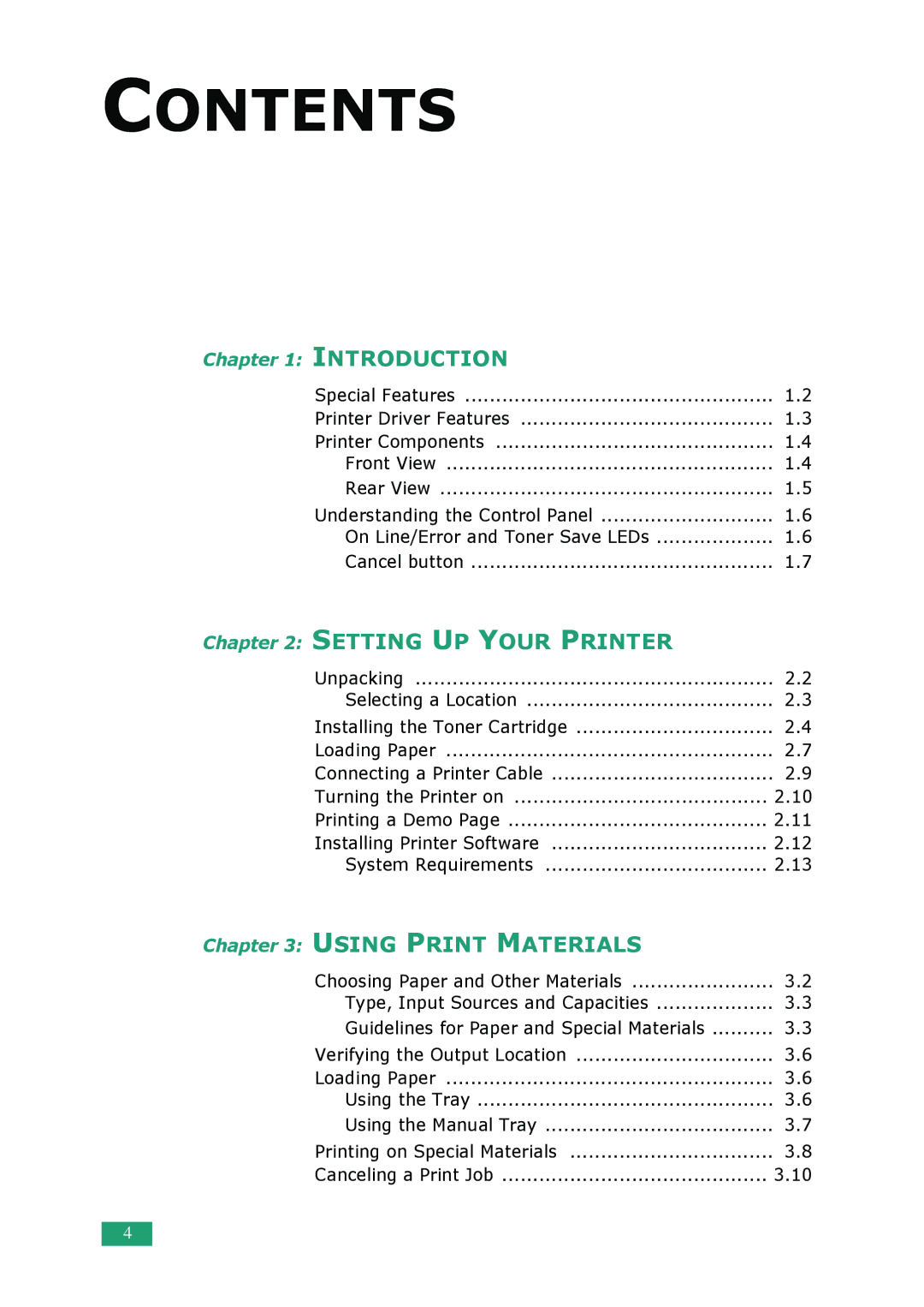 Samsung ML-2010 Series manual Contents 