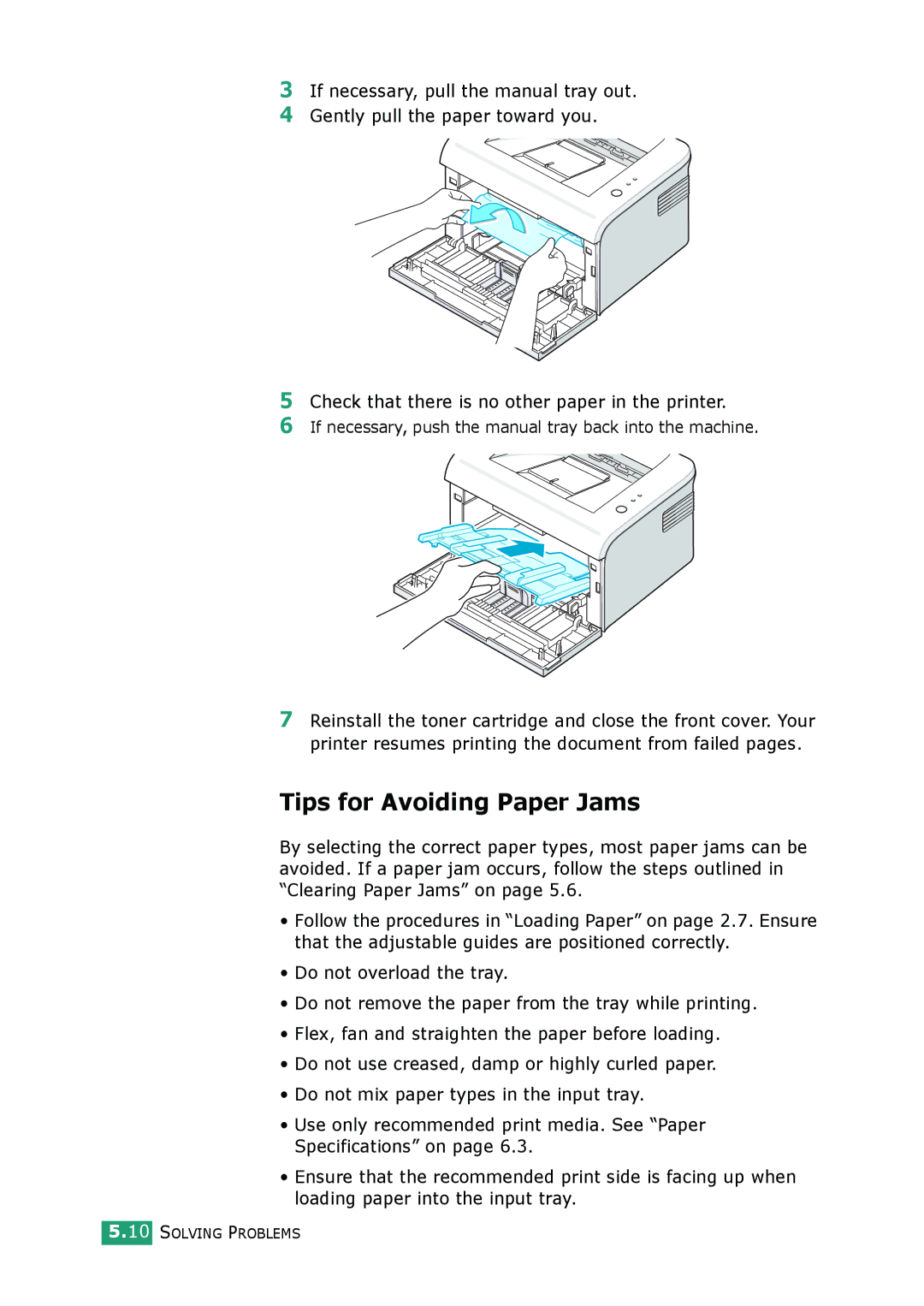 Samsung ML-2010 Series manual Tips for Avoiding Paper Jams 