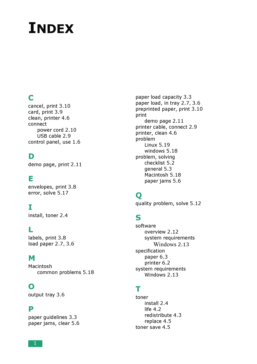 Samsung ML-2010 Series manual Index 