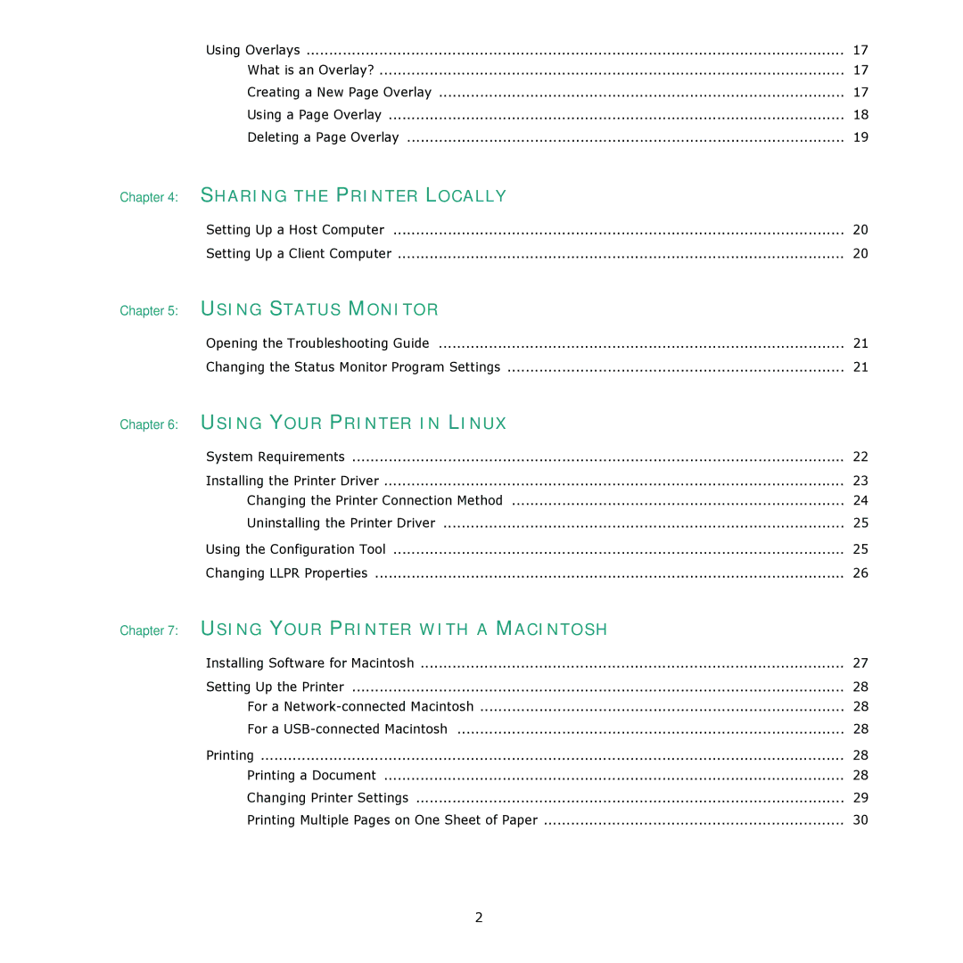 Samsung ML-2010 Series manual Using Your Printer in Linux, Setting Up a Host Computer Setting Up a Client Computer 