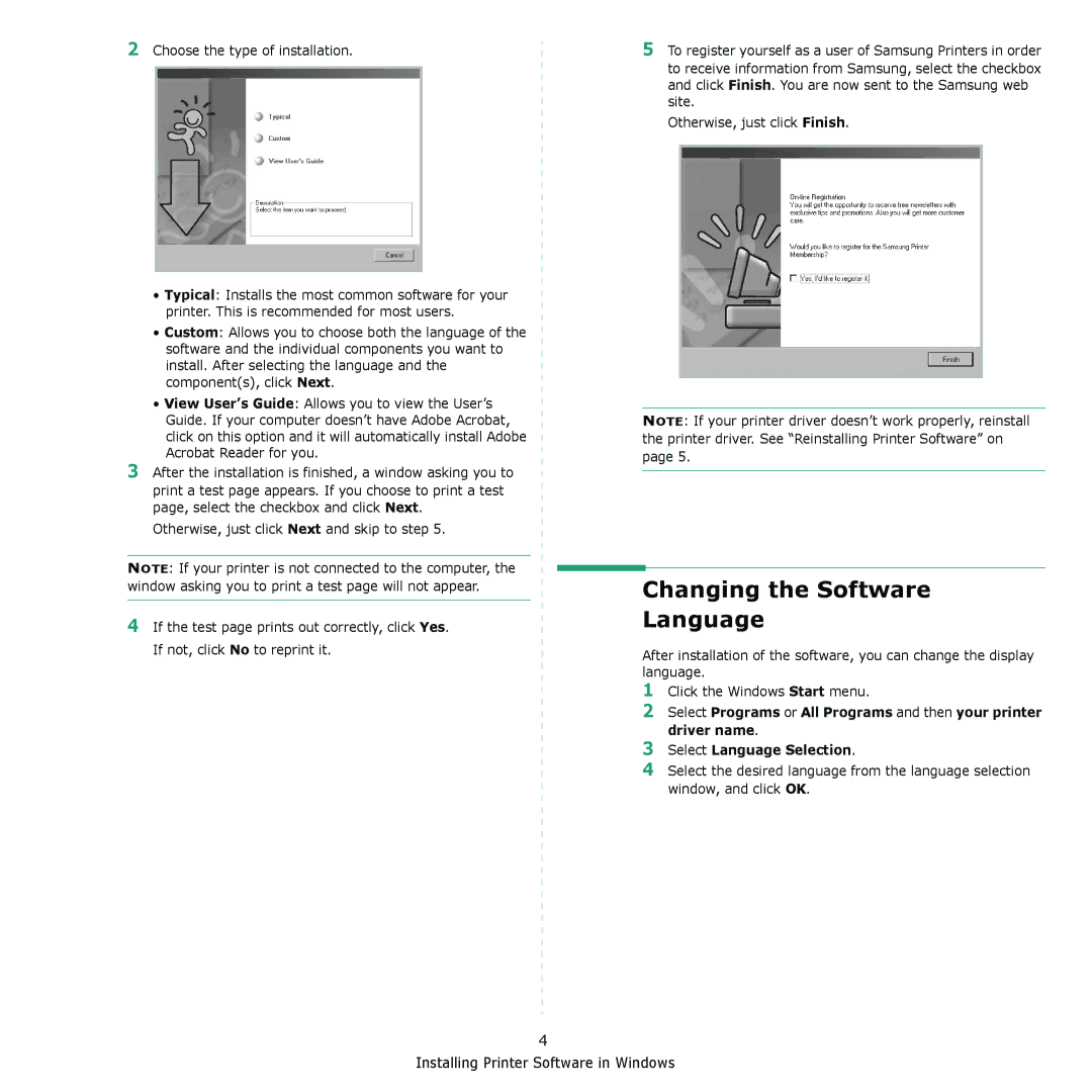 Samsung ML-2010 Series manual Changing the Software Language, Choose the type of installation 