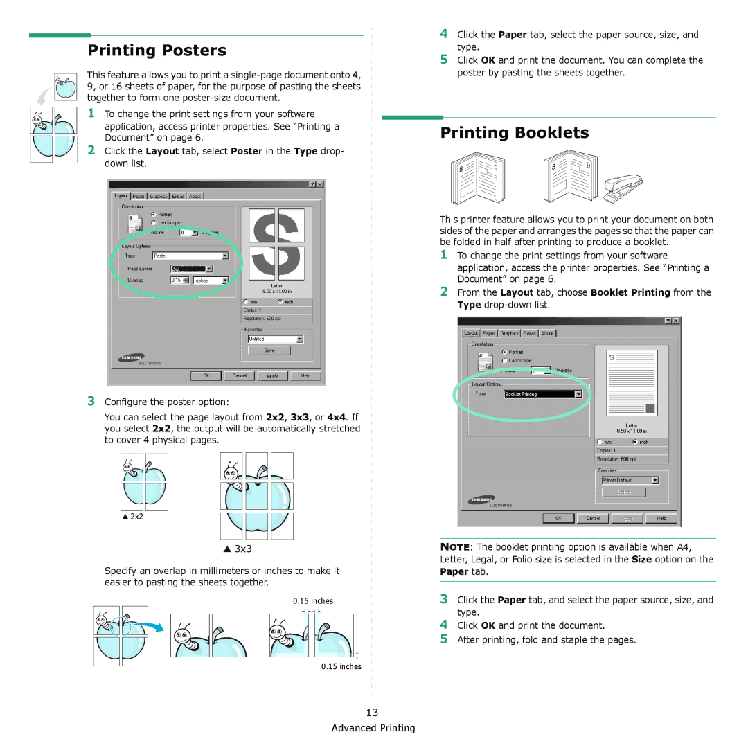 Samsung ML-2010 Series manual Printing Posters, Printing Booklets 