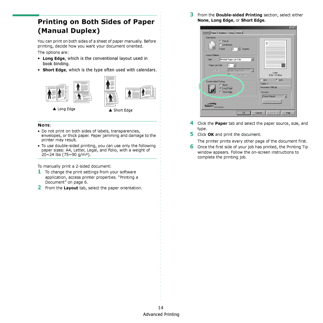 Samsung ML-2010 Series manual Printing on Both Sides of Paper Manual Duplex 