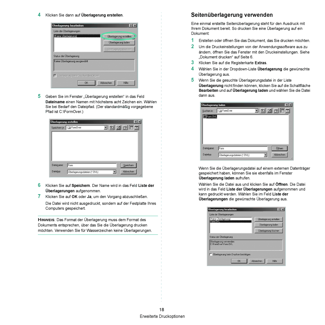 Samsung ML-2010 Series manual Seitenüberlagerung verwenden 