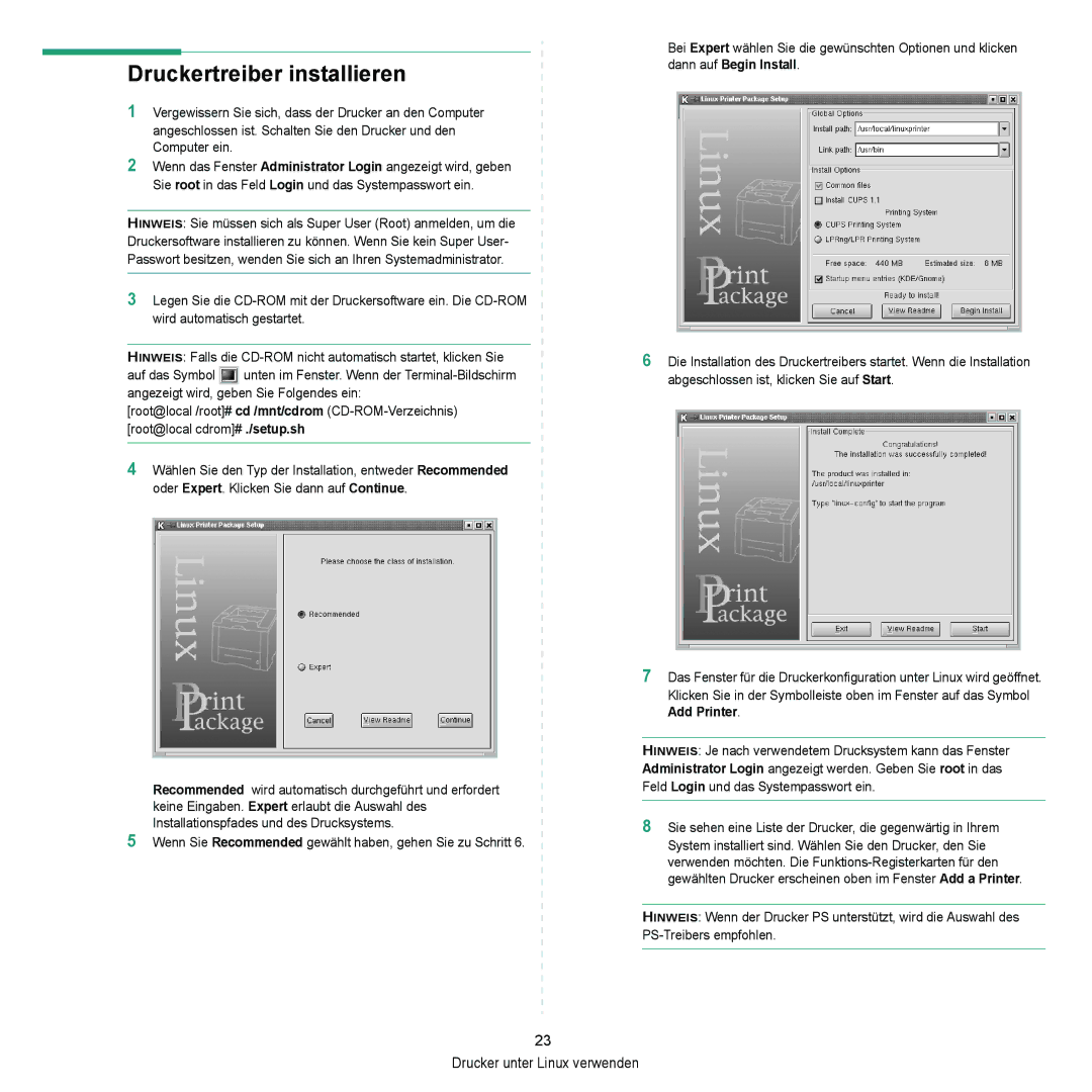 Samsung ML-2010 Series manual Druckertreiber installieren 