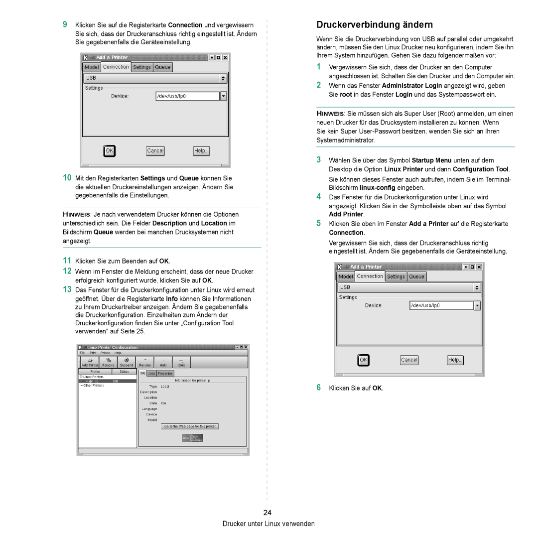 Samsung ML-2010 Series manual Druckerverbindung ändern 