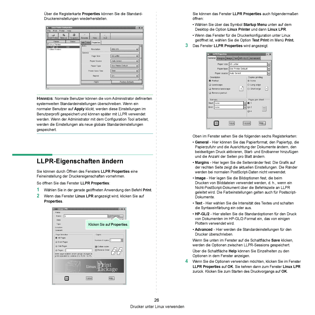 Samsung ML-2010 Series manual LLPR-Eigenschaften ändern 