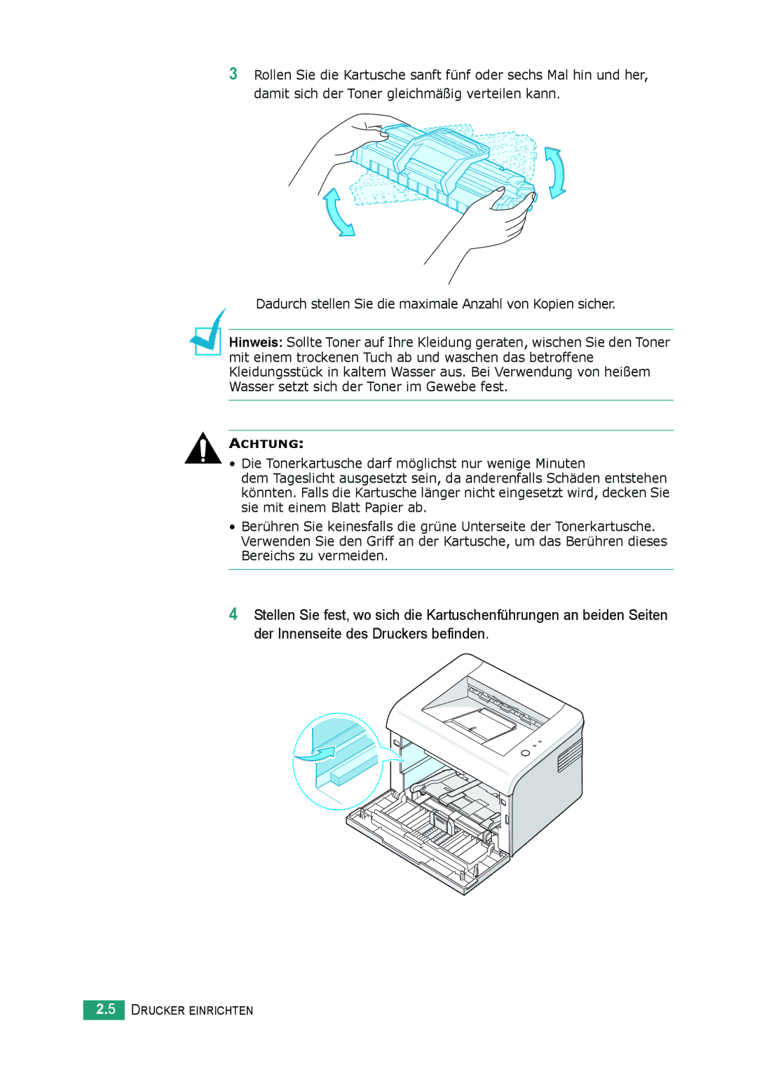 Samsung ML-2010 Series manual Achtung 