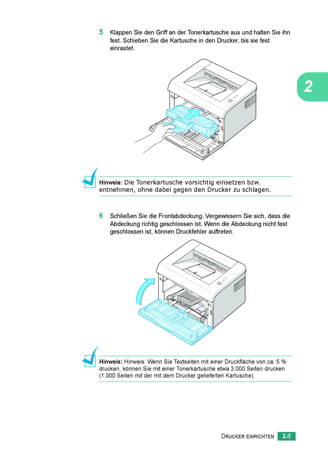 Samsung ML-2010 Series manual Drucker Einrichten 