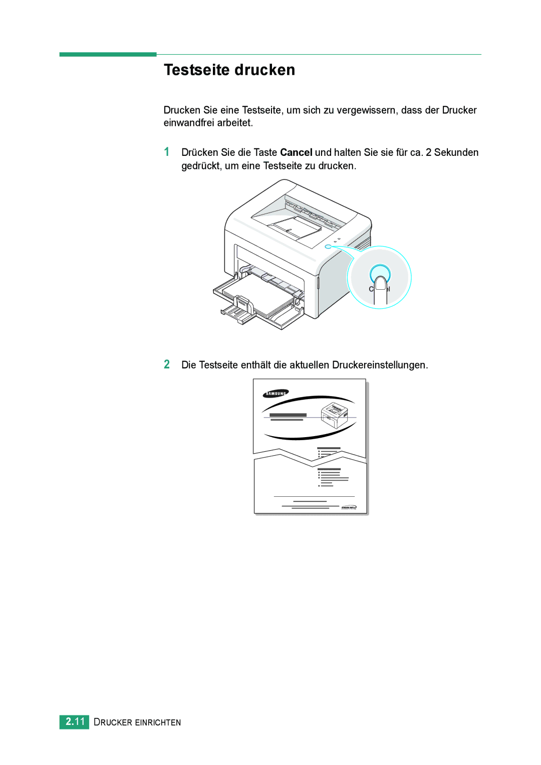 Samsung ML-2010 Series manual Testseite drucken 