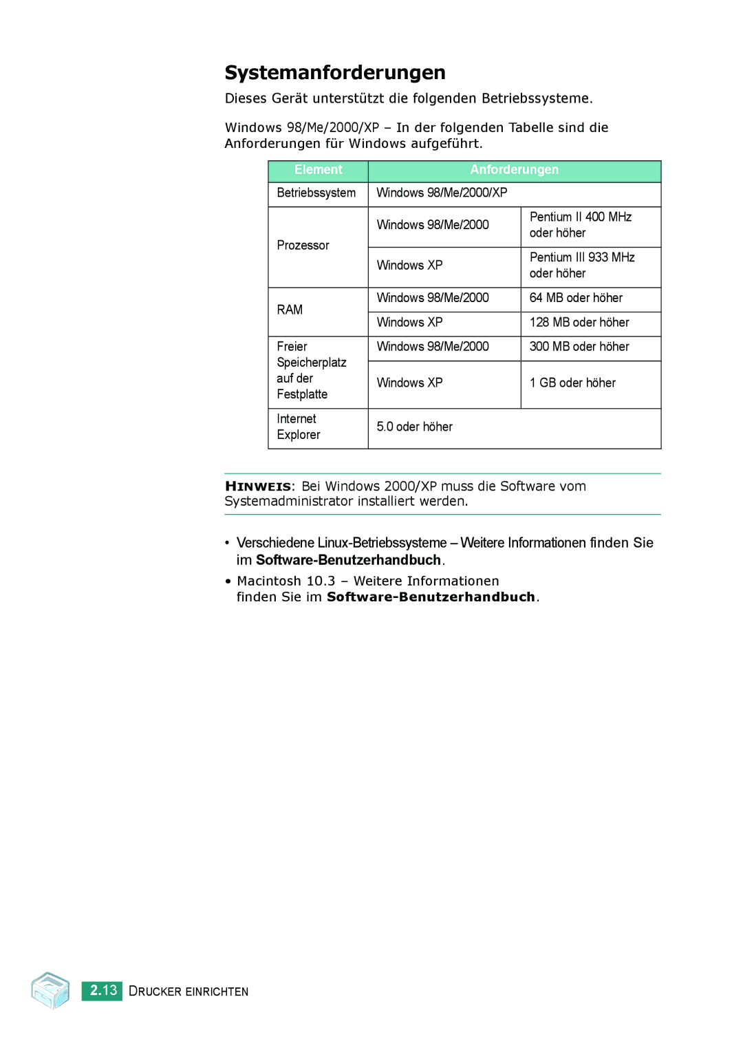 Samsung ML-2010 Series manual Systemanforderungen 